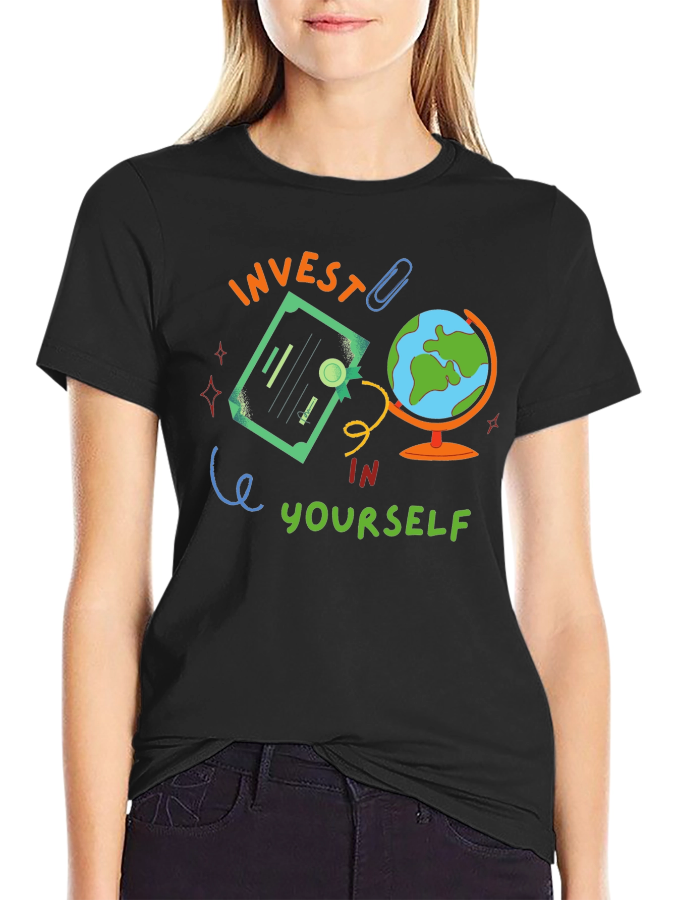 Invest In Yourself Graphic Tee - Motivational Black T-Shirt