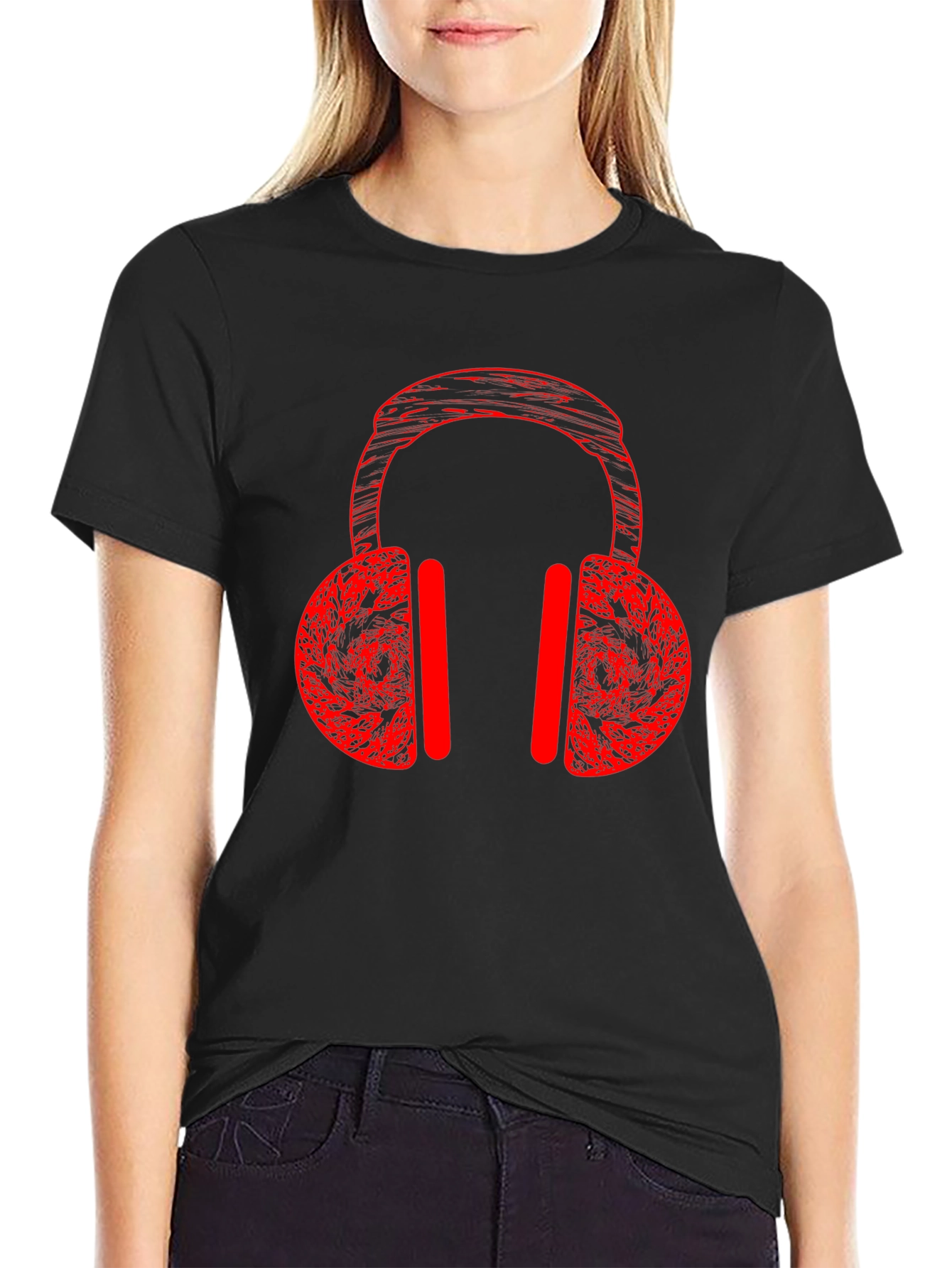 Red Headphones Graphic Tee - Stylish Music Lover Shirt