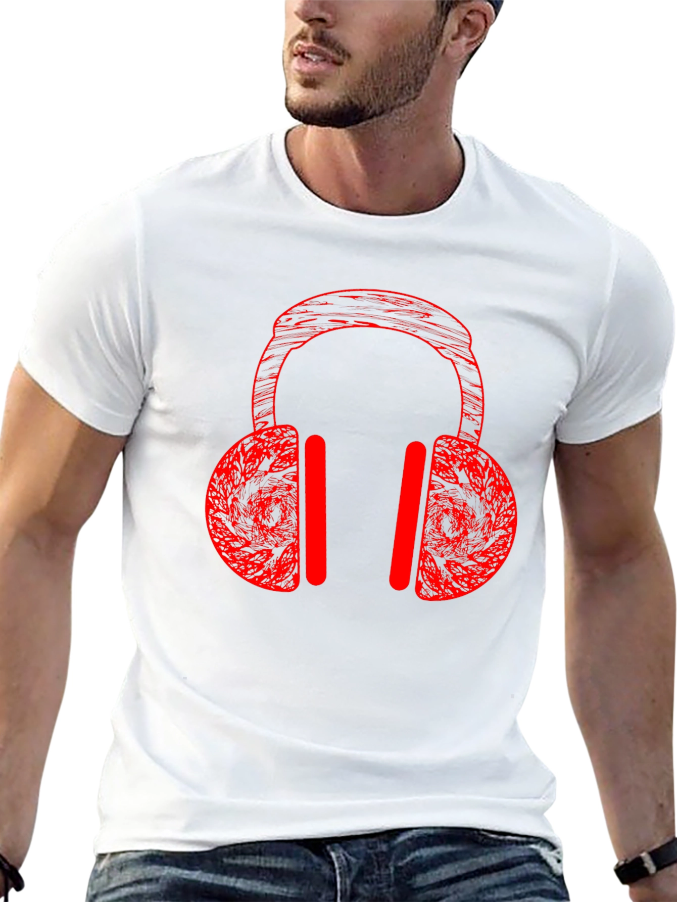 Red Headphones Graphic Tee - Stylish Music Lover Shirt