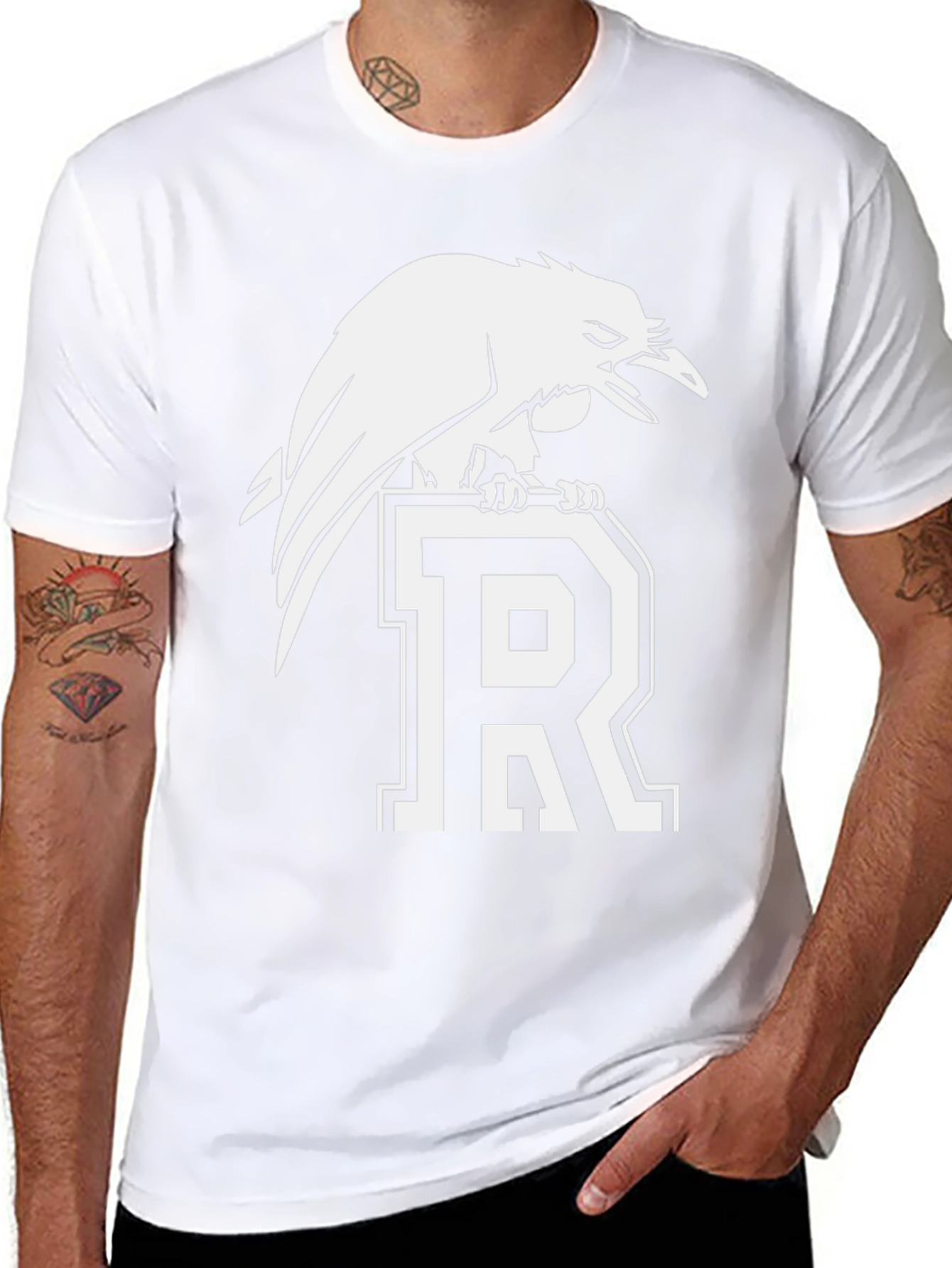 Raven Perched on Letter R Graphic Tee - Black