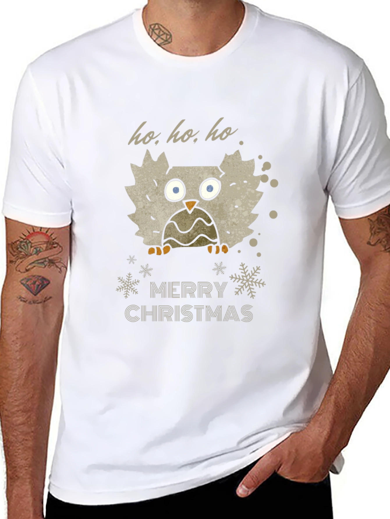 Festive Owl Merry Christmas Black T-Shirt