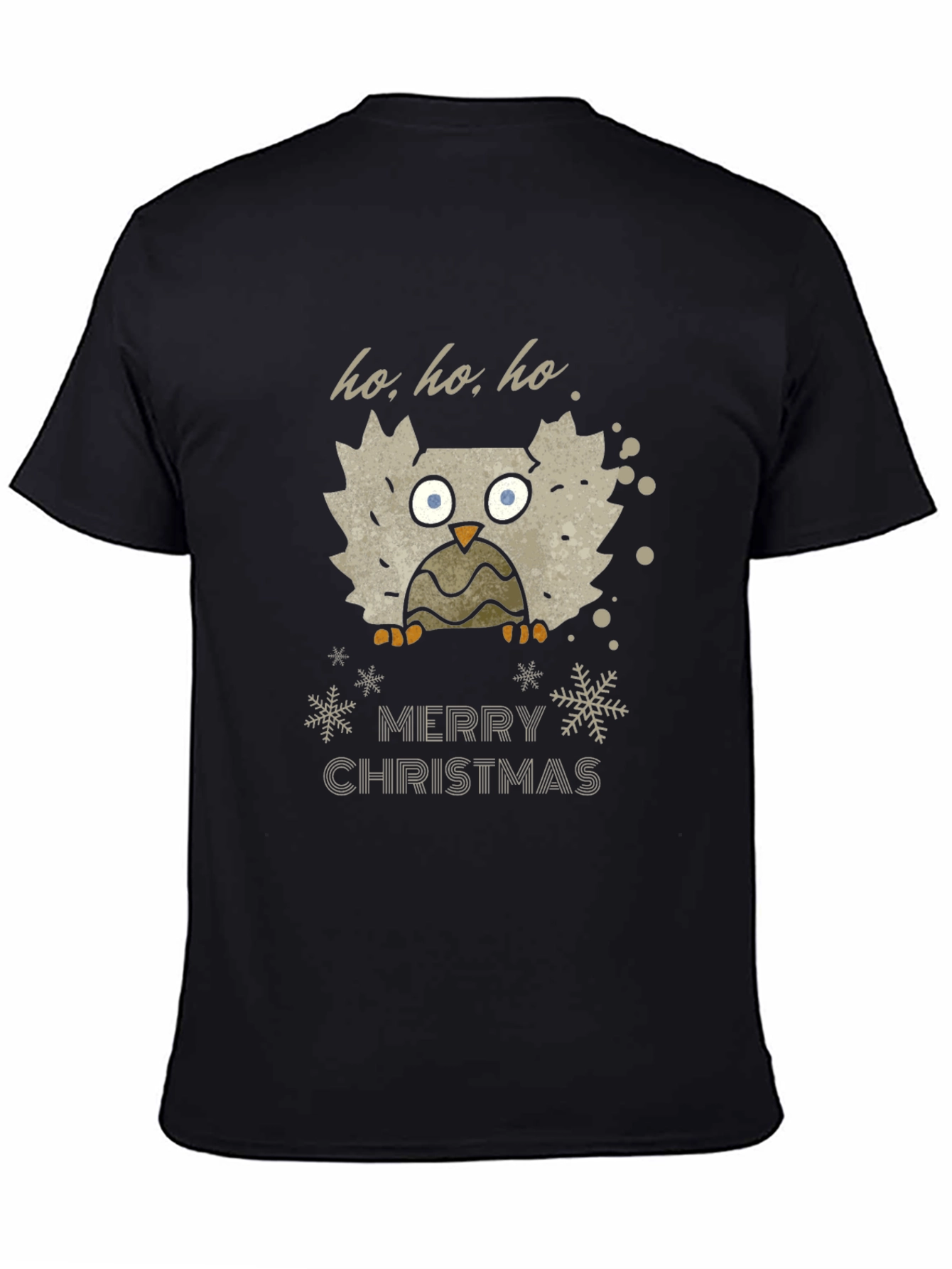 Festive Owl Merry Christmas Black T-Shirt