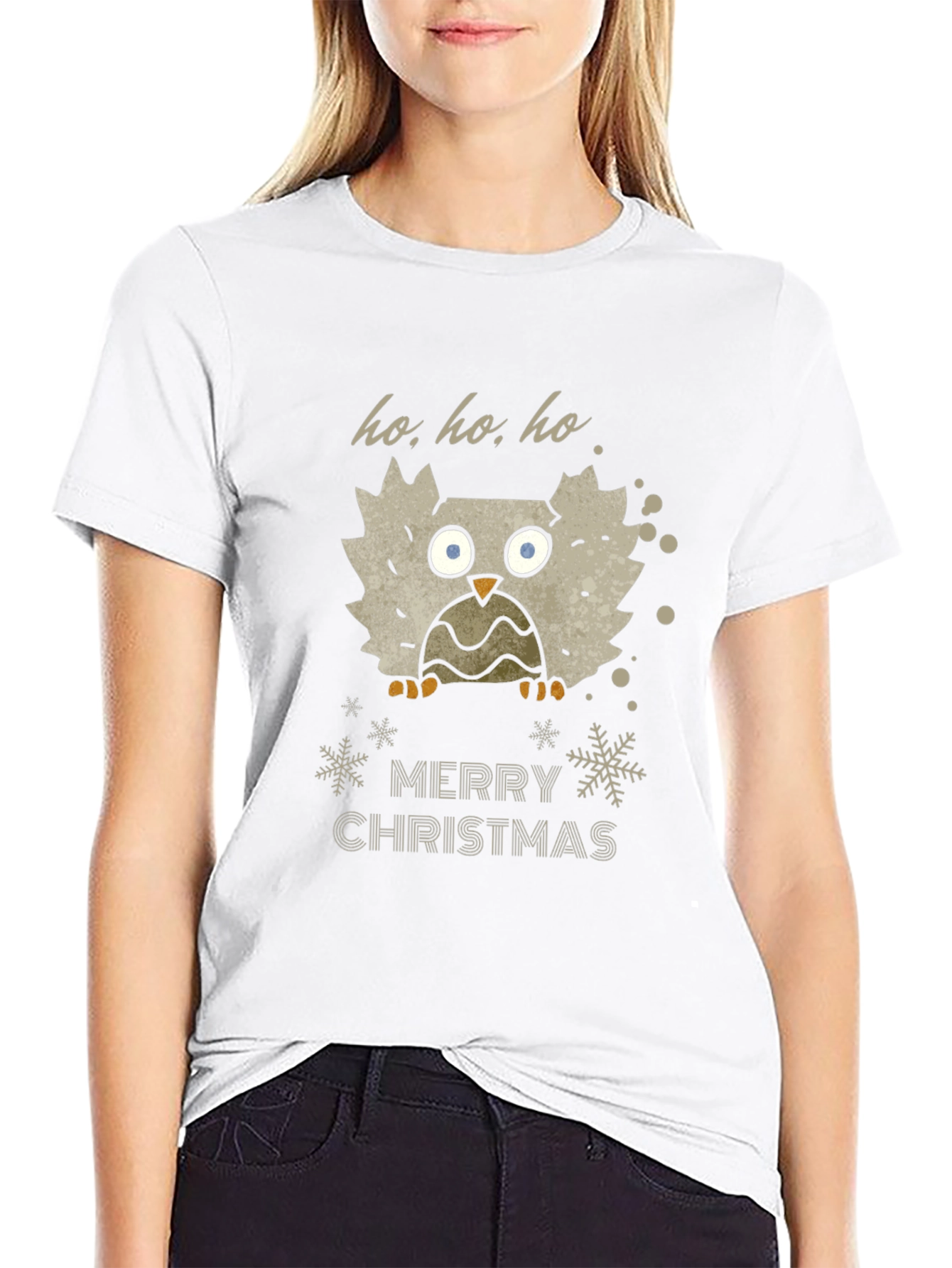 Festive Owl Merry Christmas Black T-Shirt