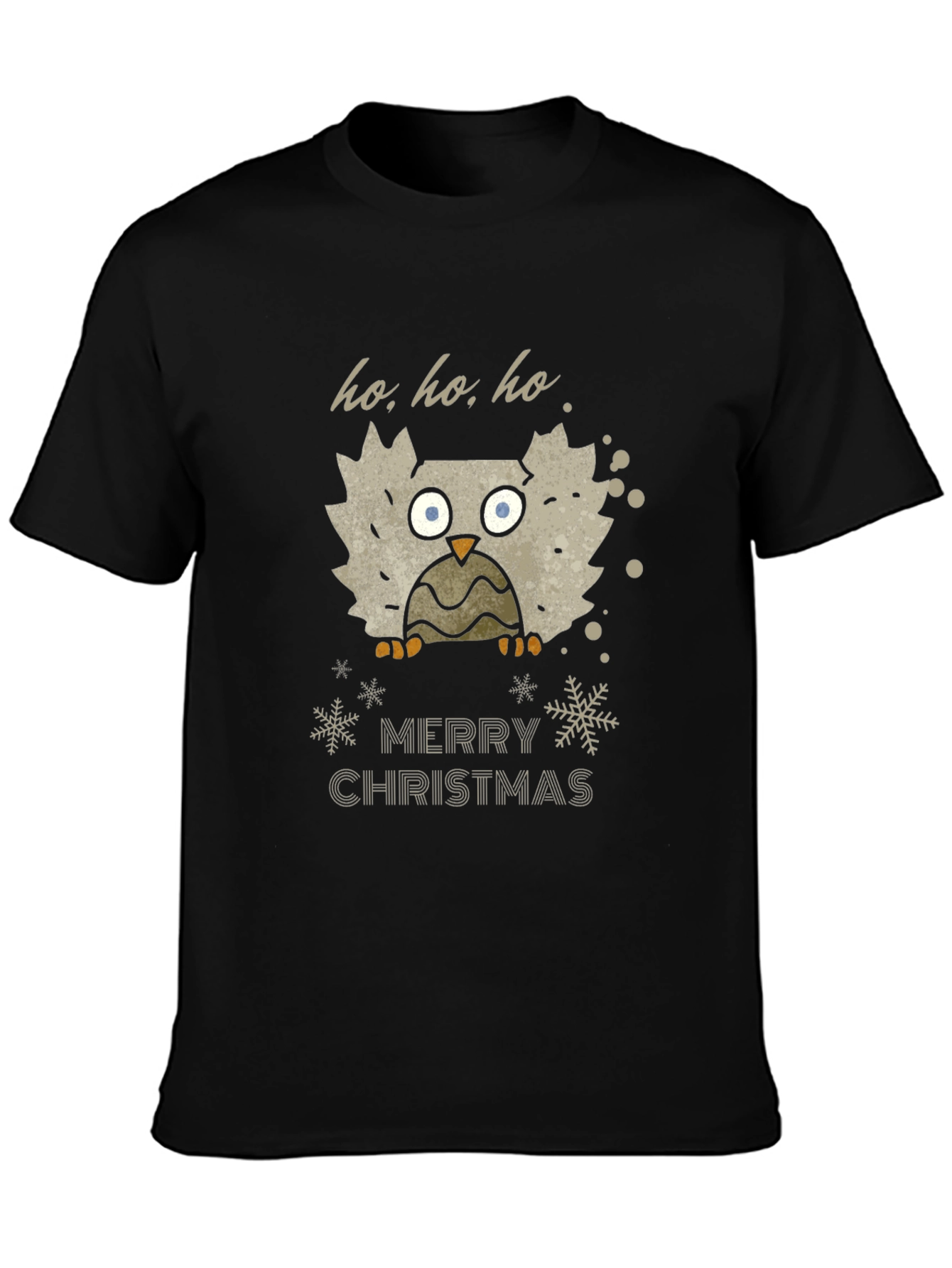Festive Owl Merry Christmas Black T-Shirt