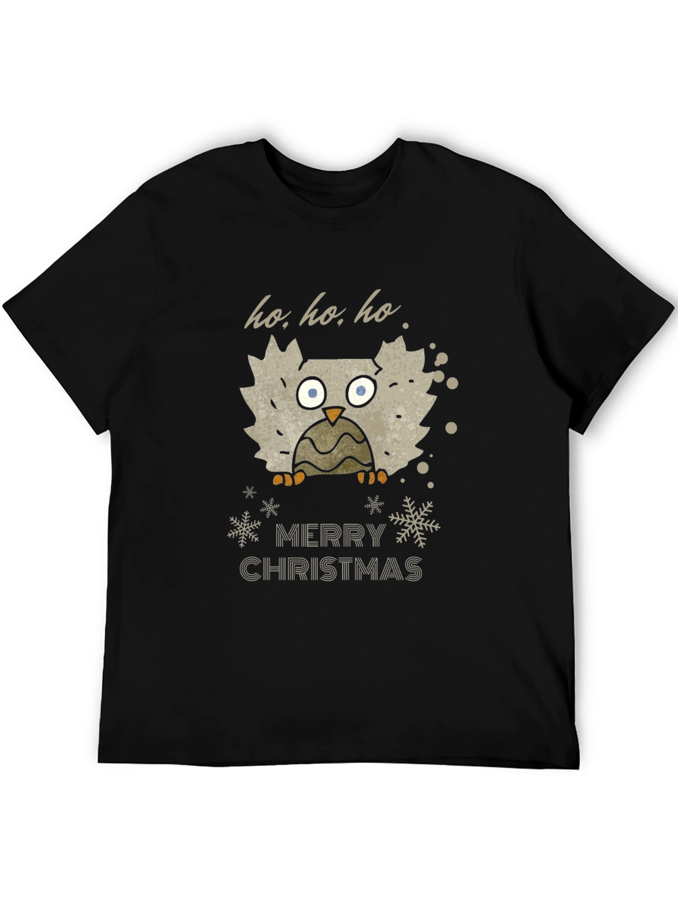 Festive Owl Merry Christmas Black T-Shirt
