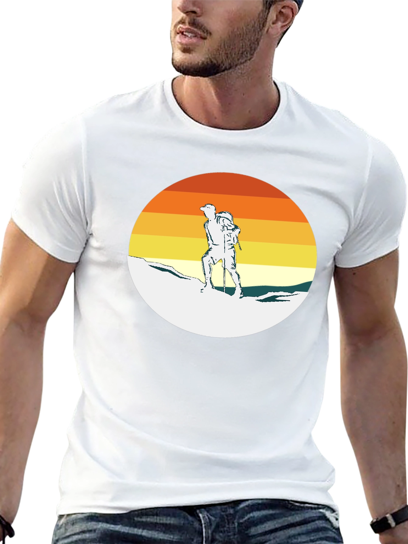 Hiking Adventure Tee - Retro Sunset Climber