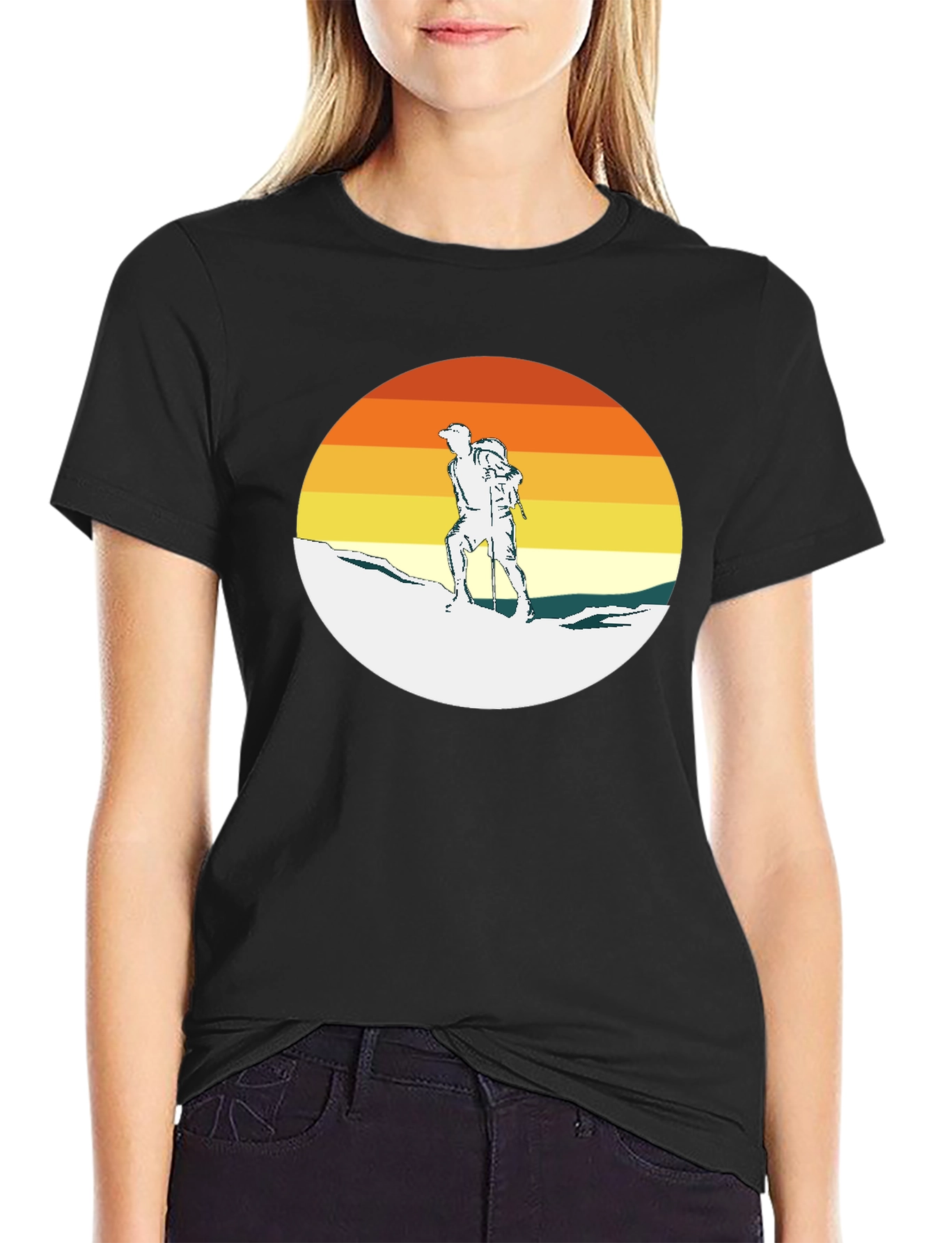 Hiking Adventure Tee - Retro Sunset Climber