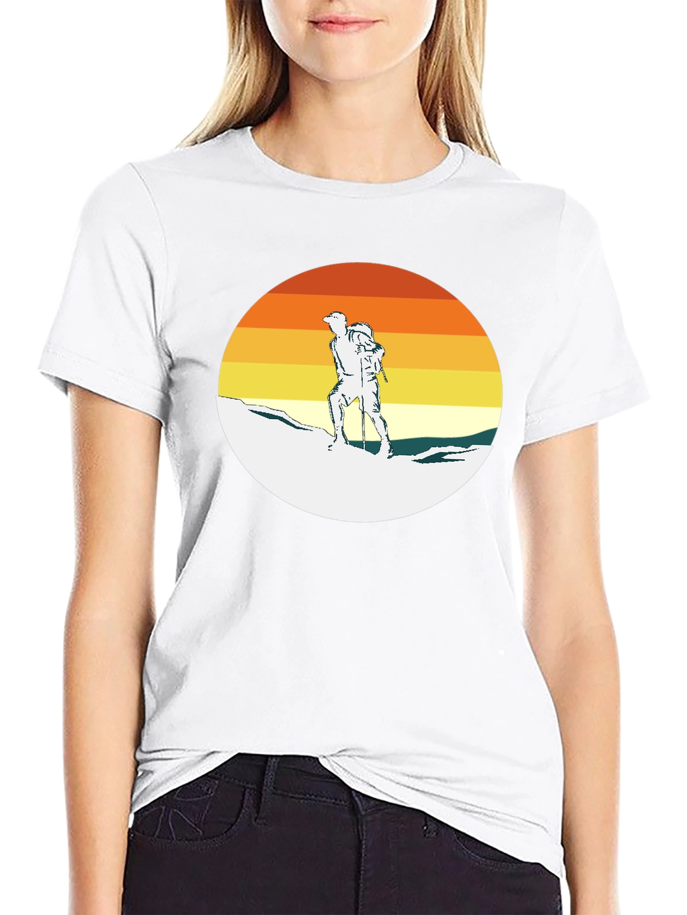 Hiking Adventure Tee - Retro Sunset Climber