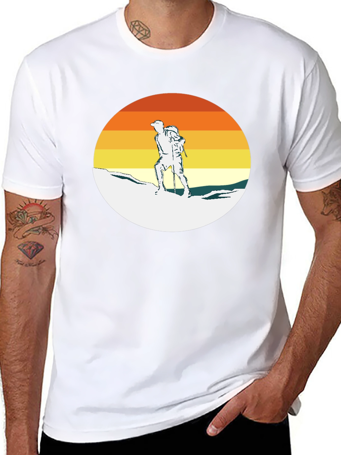 Hiking Adventure Tee - Retro Sunset Climber