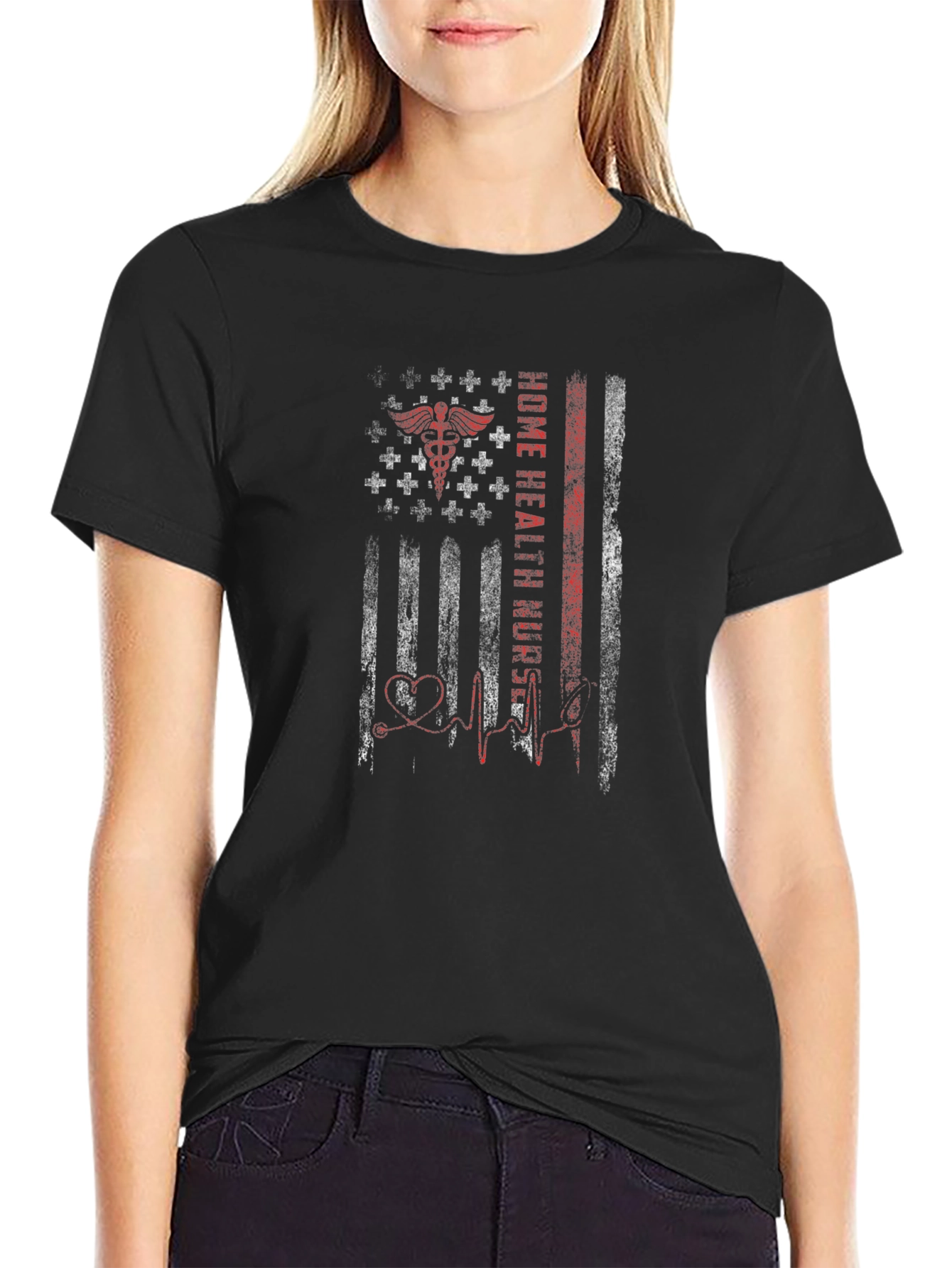 Home Health Nurse Flag Graphic T-Shirt