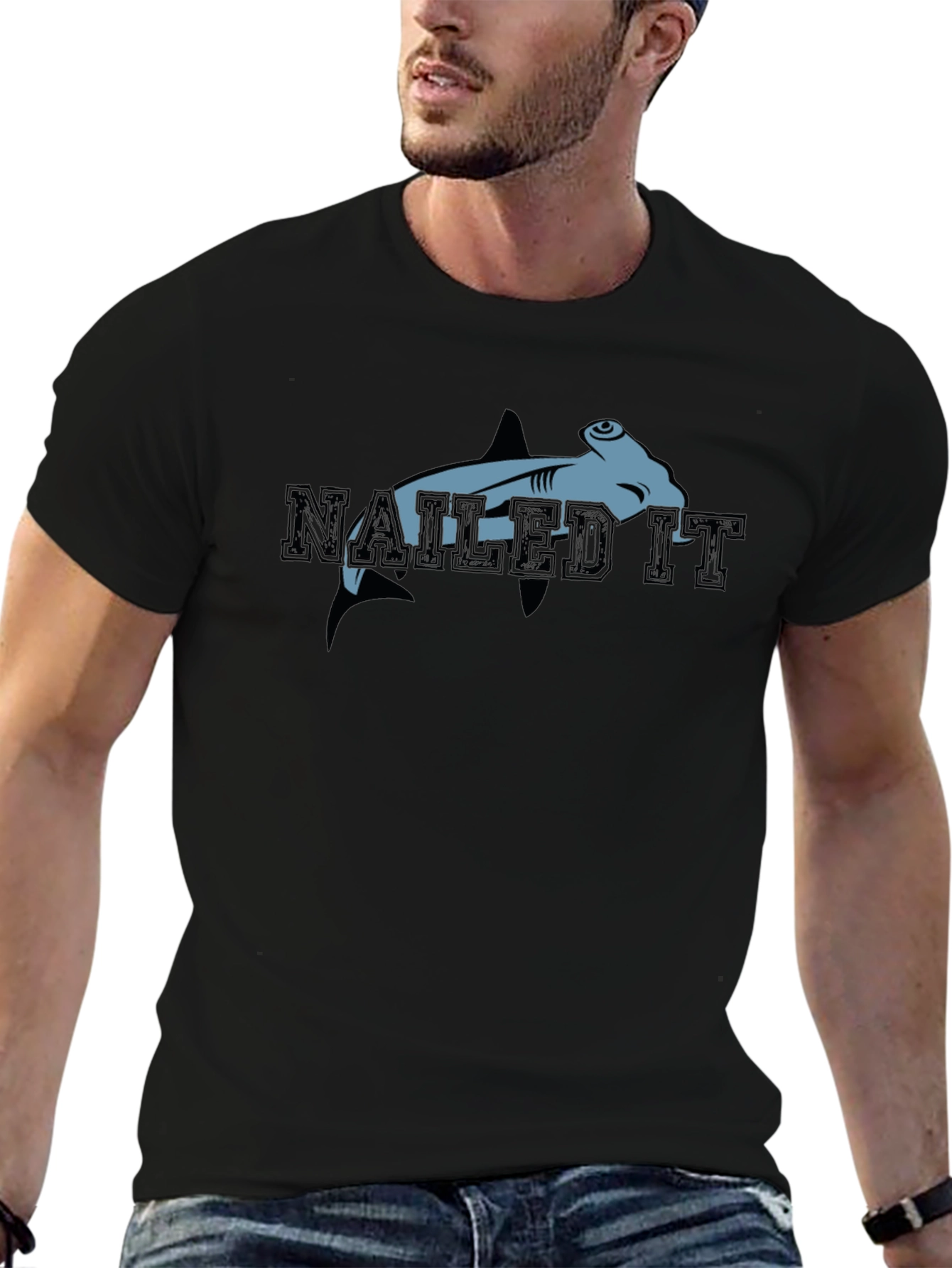 Nailed It Hammerhead Shark Graphic Tee - Black