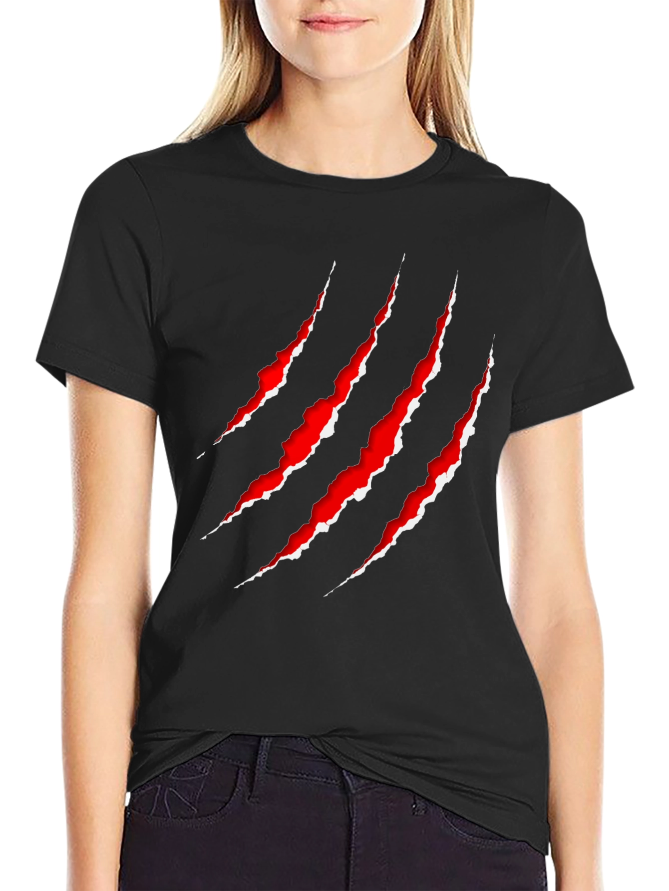 Claw Mark Graphic Print T-Shirt - Edgy Style