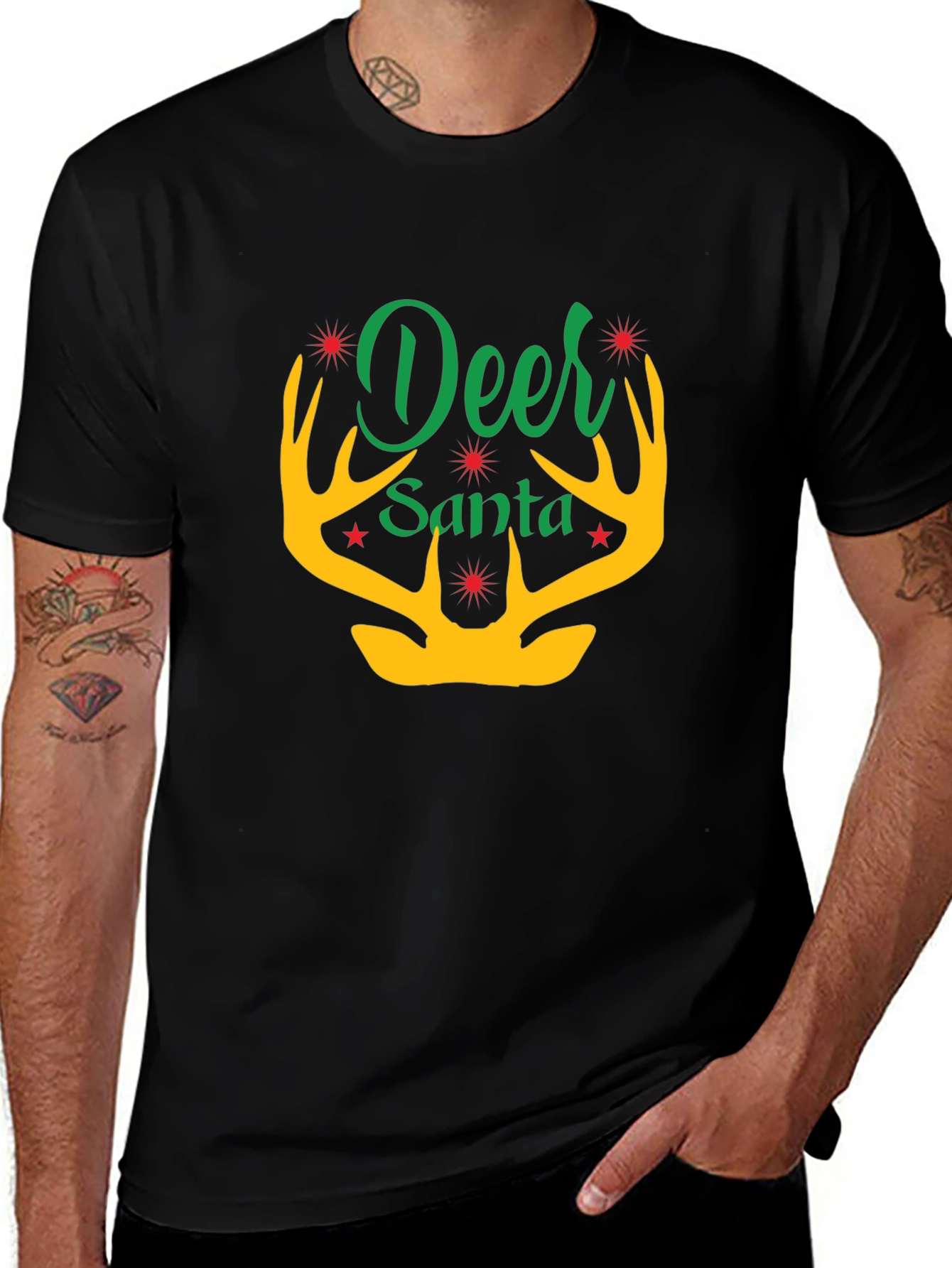 Deer Santa Graphic Tee - Holiday Festive Apparel