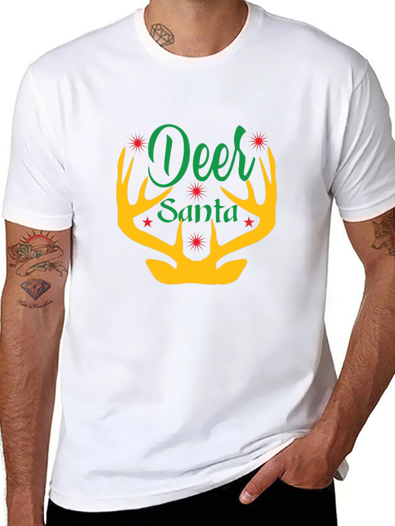 Deer Santa Graphic Tee - Holiday Festive Apparel