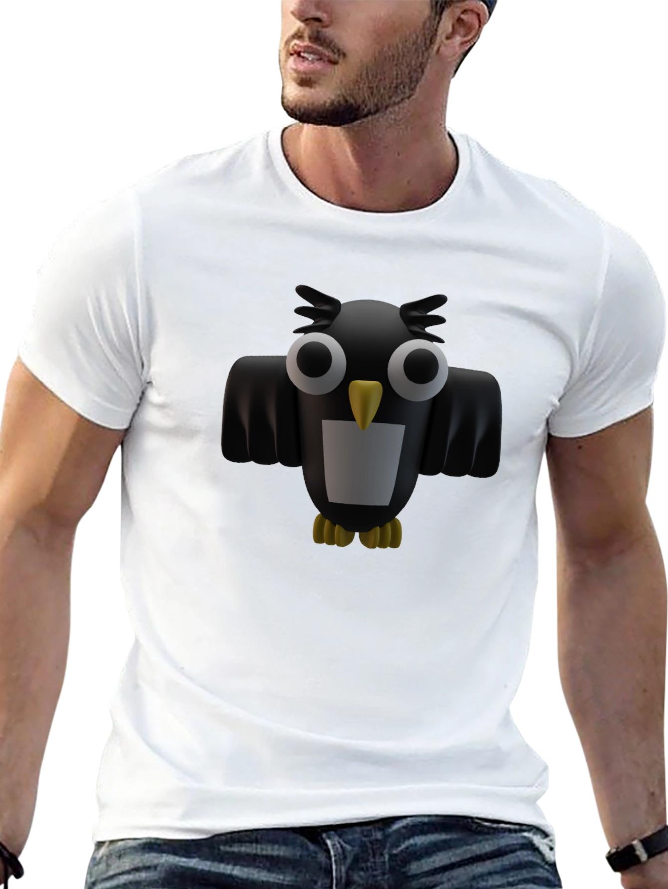 Owl Graphic Black Tee - Unique Design