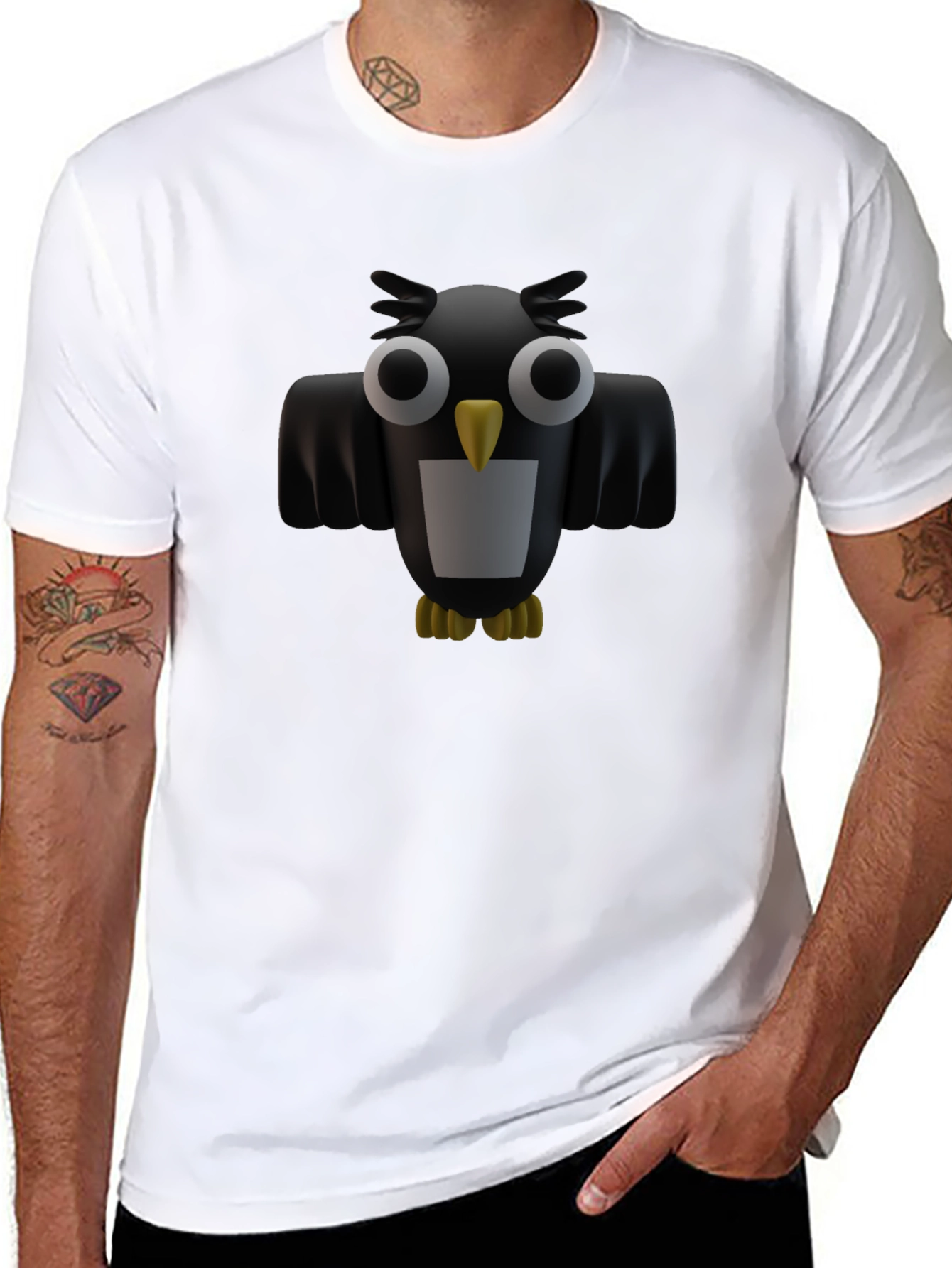 Owl Graphic Black Tee - Unique Design