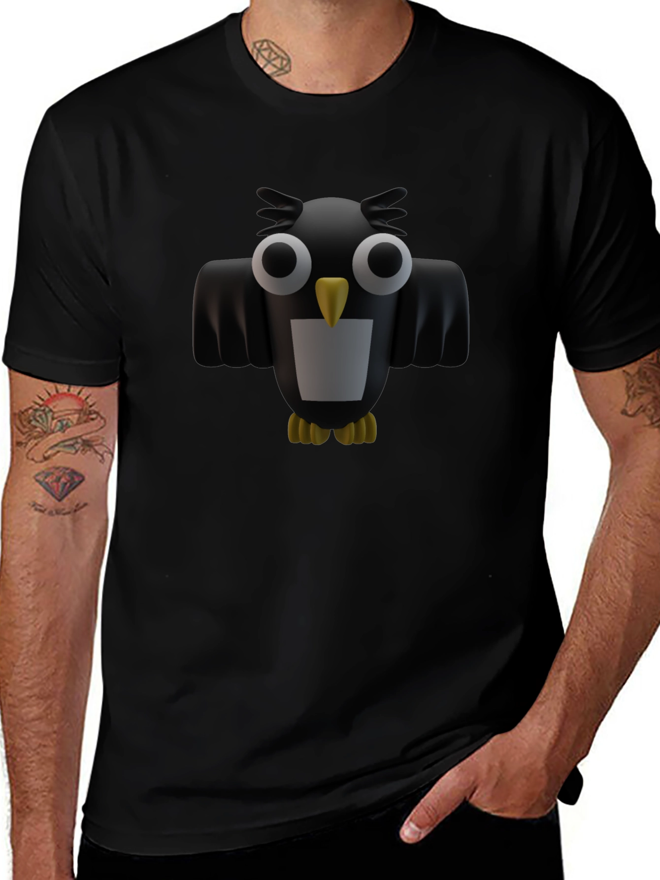 Owl Graphic Black Tee - Unique Design