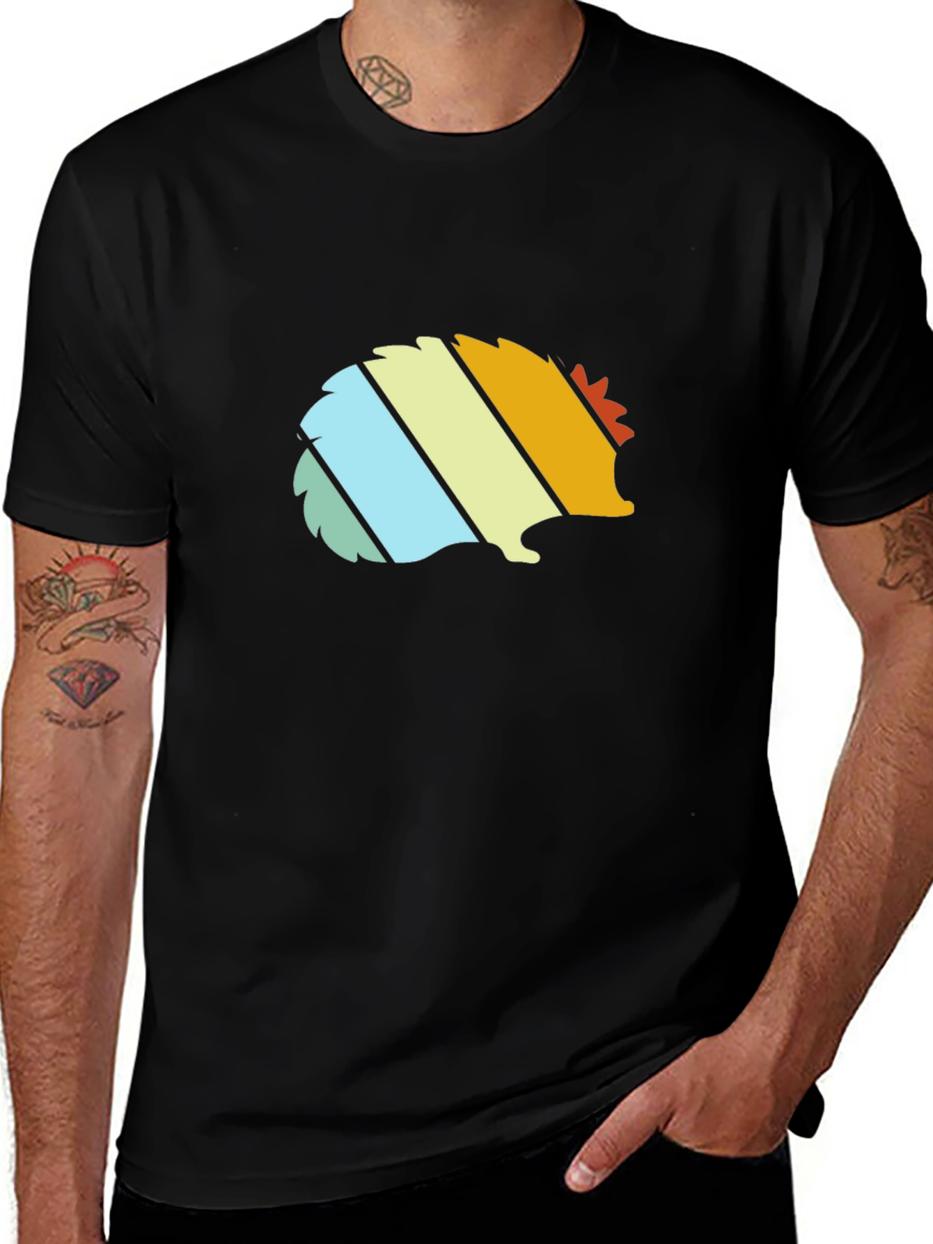 Retro Striped Hedgehog Graphic Tee - Black