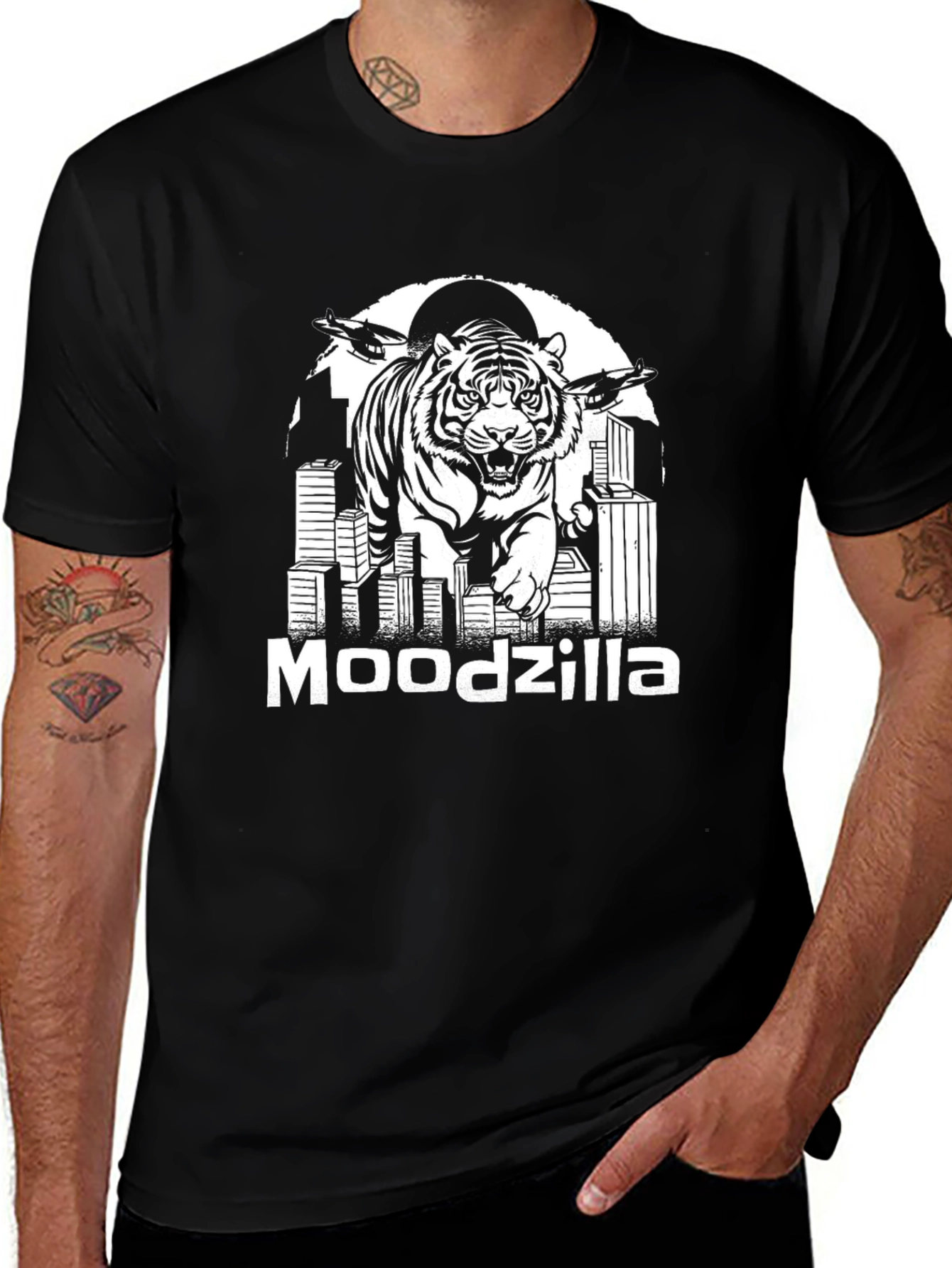 Moodzilla Tiger Graphic Black T-Shirt
