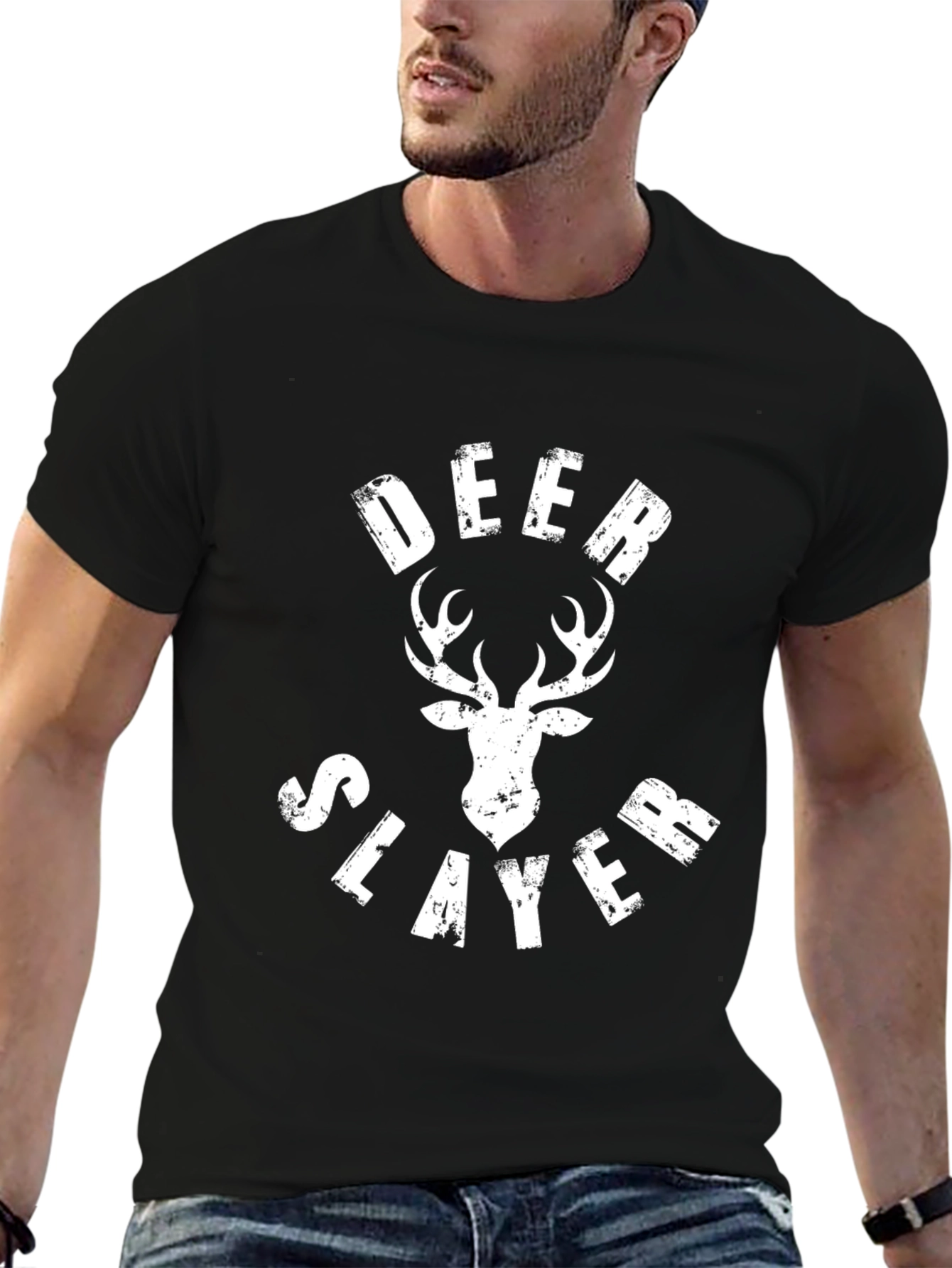 Deer Slayer Graphic Tee - Black Cotton T-Shirt