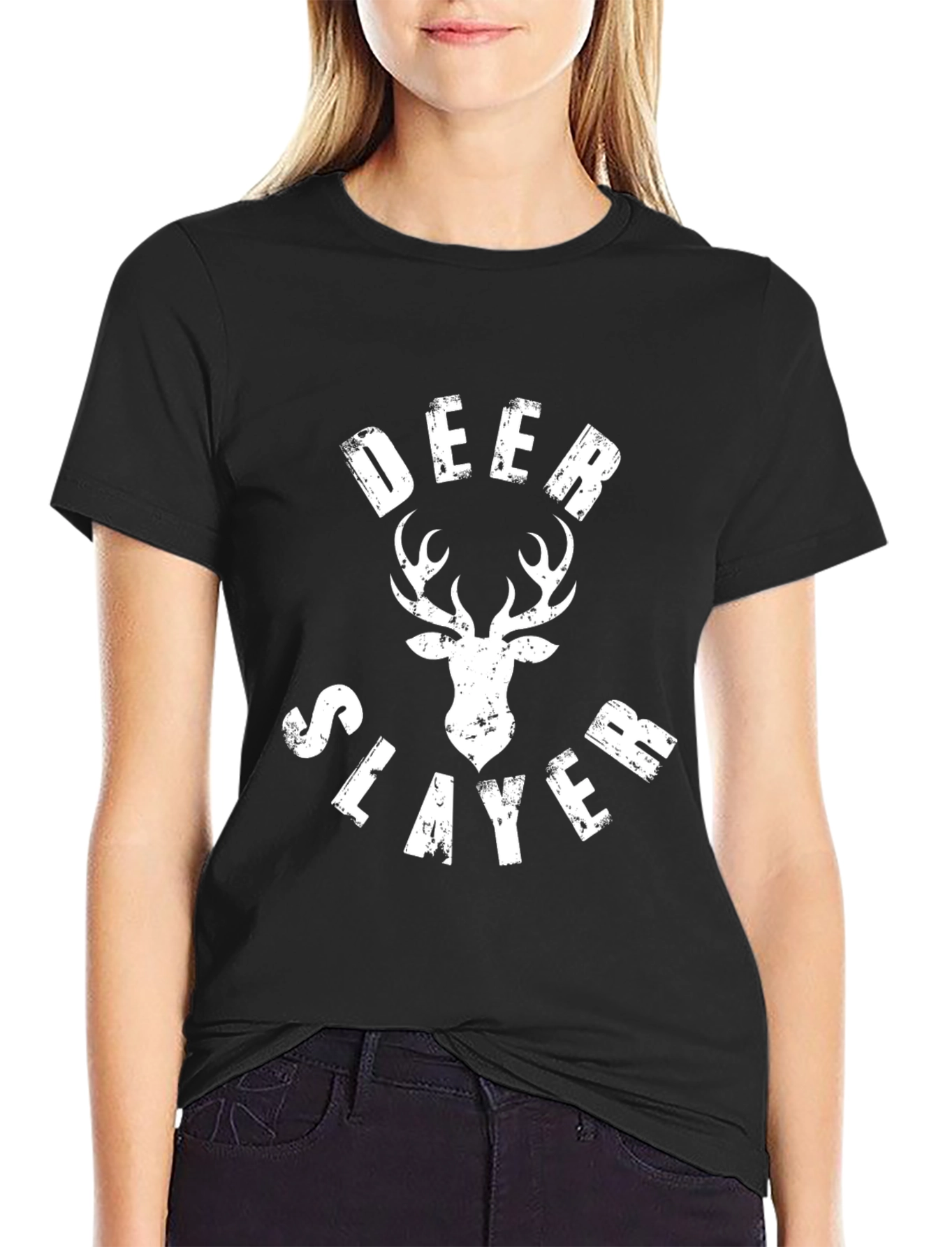 Deer Slayer Graphic Tee - Black Cotton T-Shirt