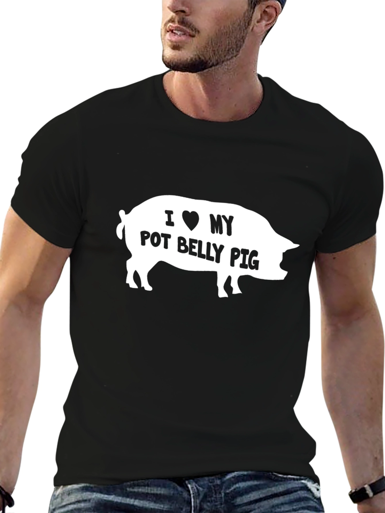 I Love My Pot Belly Pig Black Graphic T-Shirt
