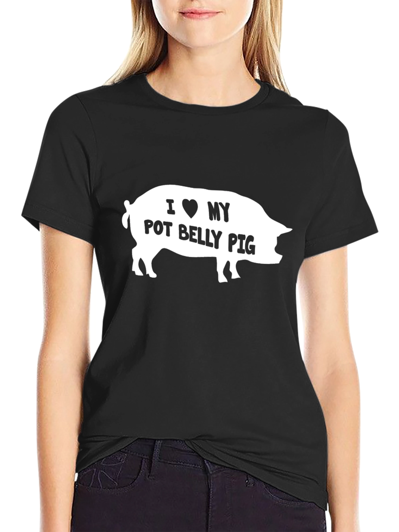 I Love My Pot Belly Pig Black Graphic T-Shirt