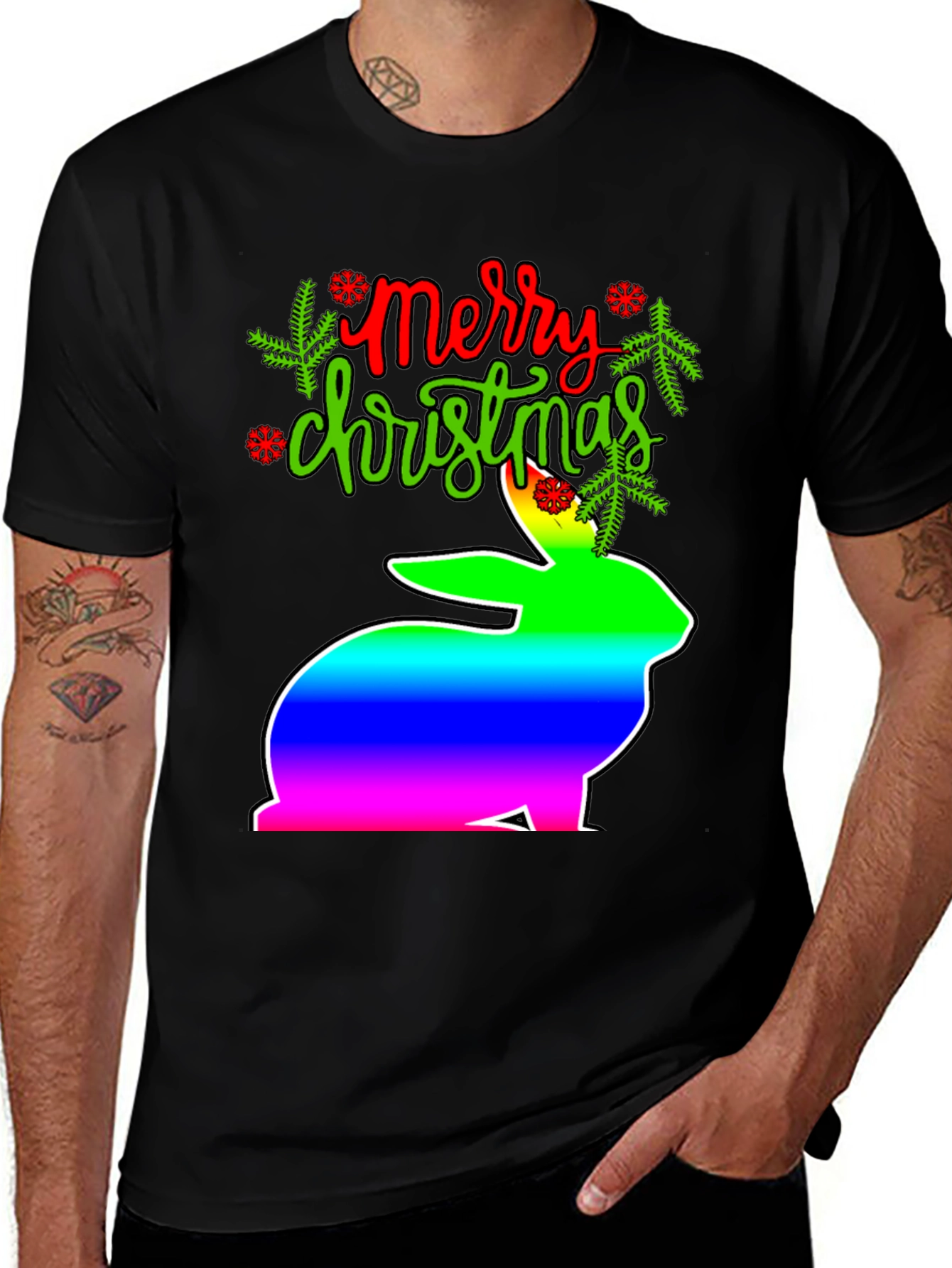 Merry Christmas Rainbow Bunny T-Shirt