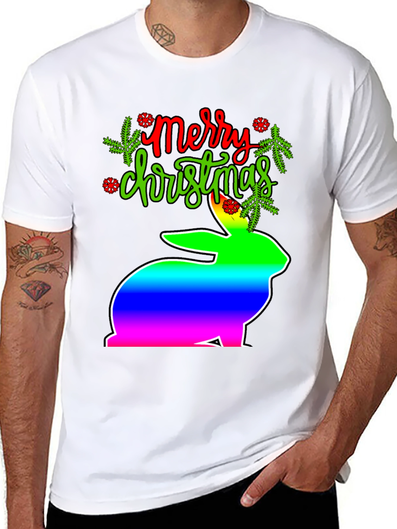 Merry Christmas Rainbow Bunny T-Shirt