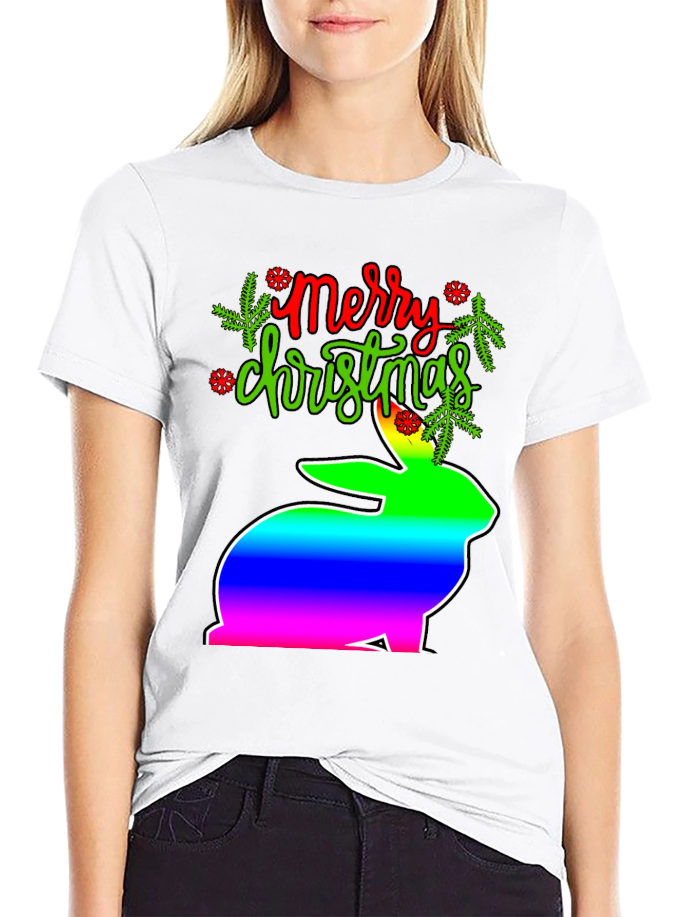 Merry Christmas Rainbow Bunny T-Shirt