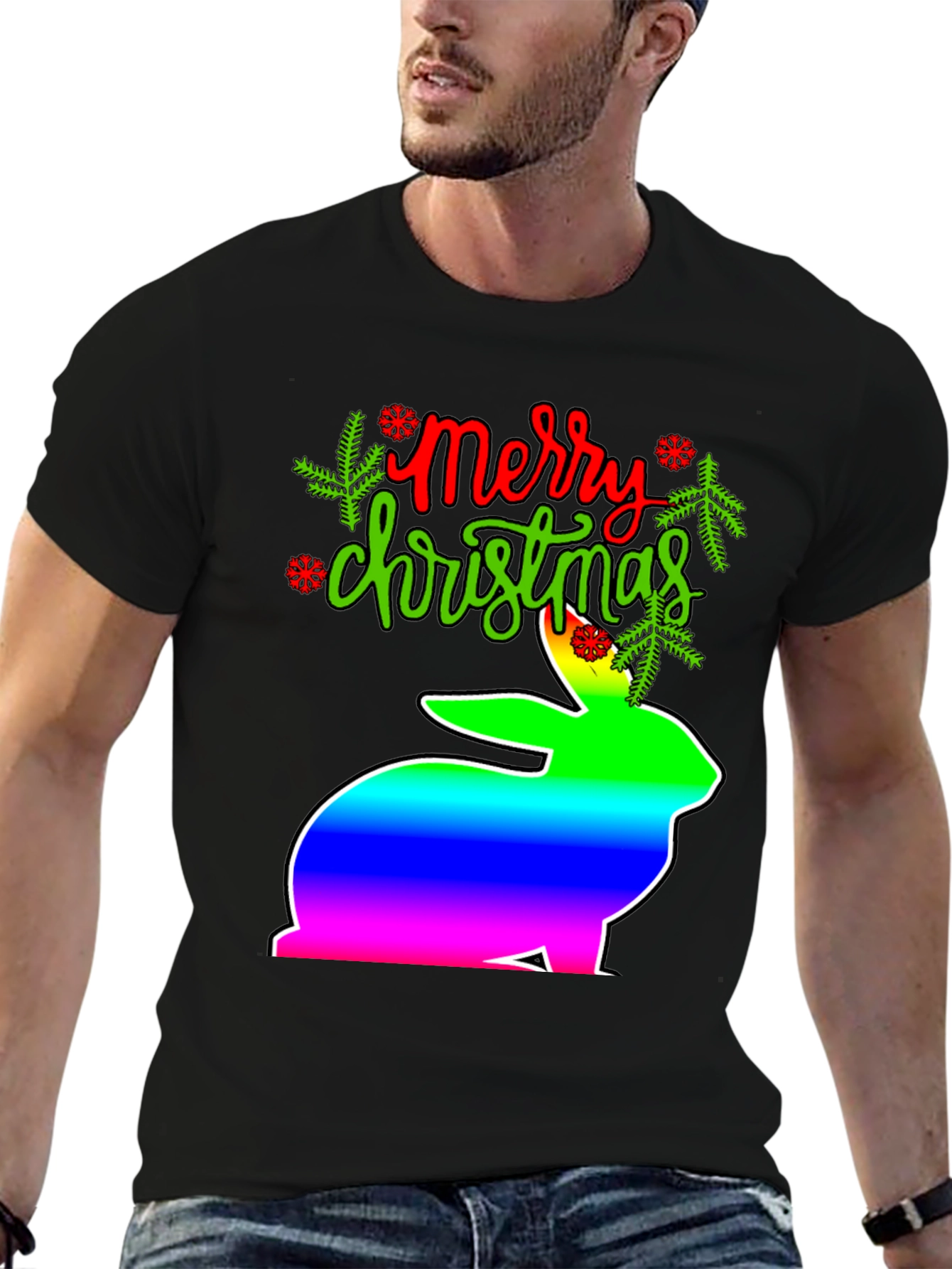 Merry Christmas Rainbow Bunny T-Shirt