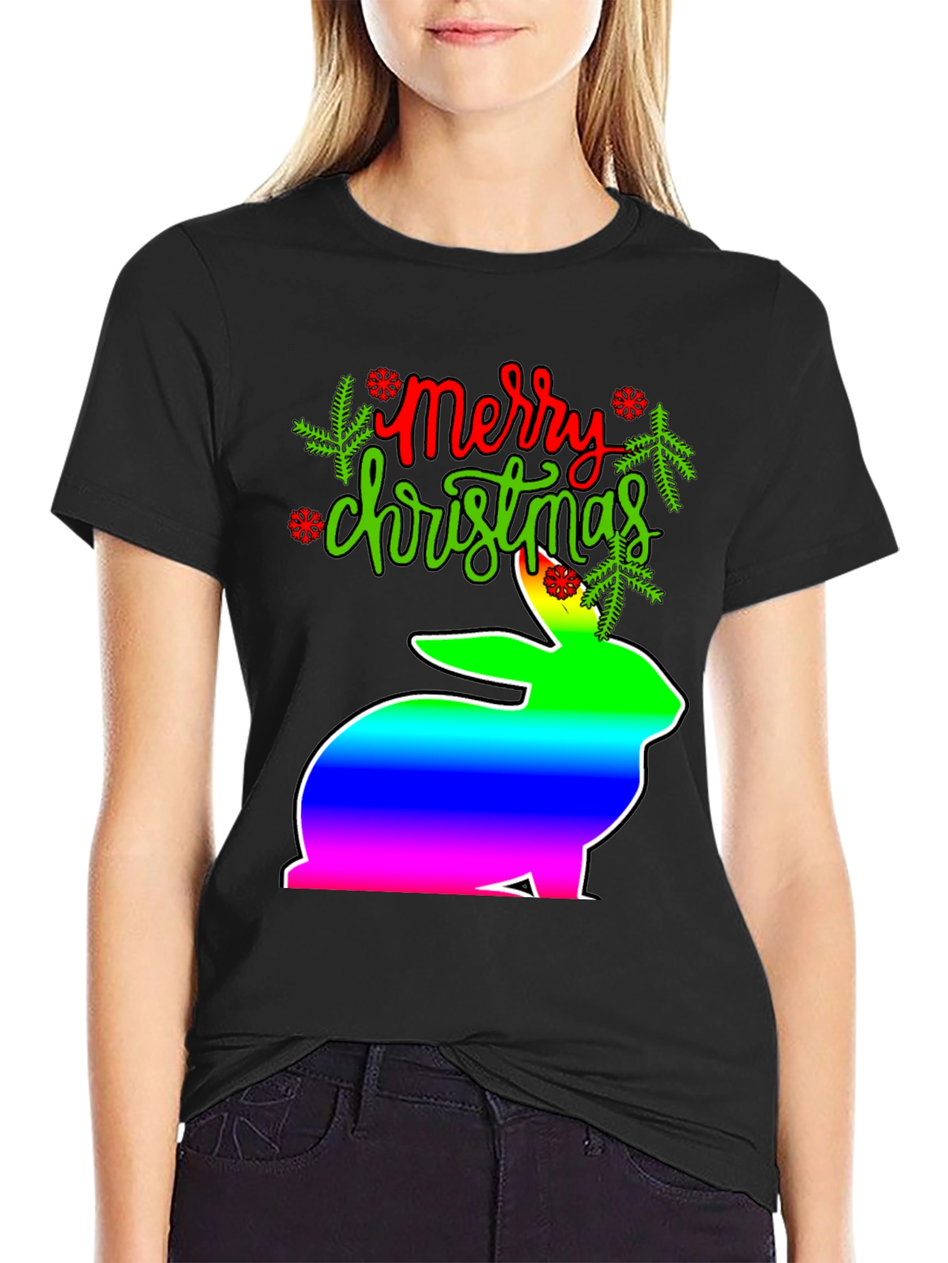 Merry Christmas Rainbow Bunny T-Shirt