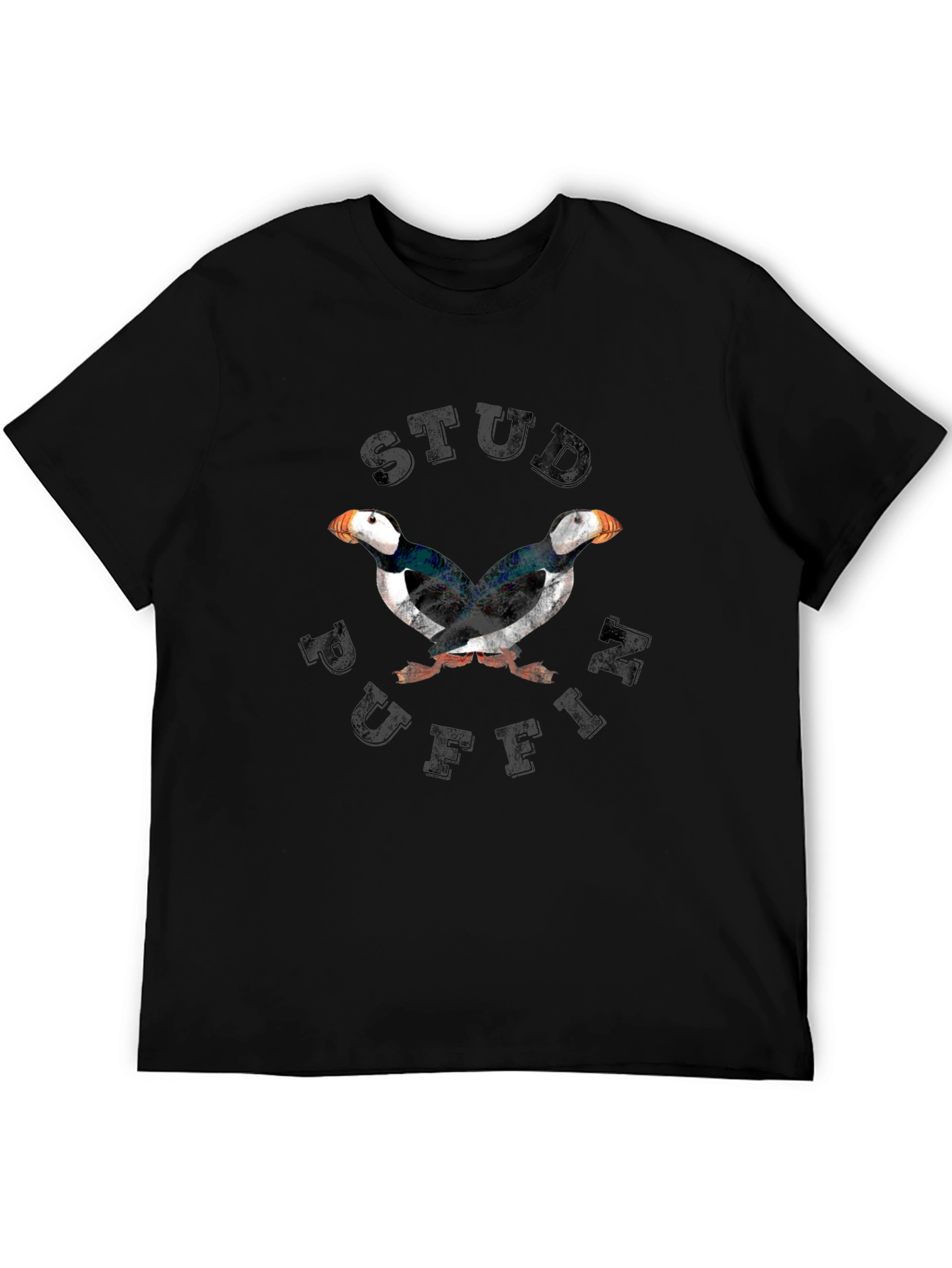 Stud Puffin Graphic Tee - Black Cotton Shirt