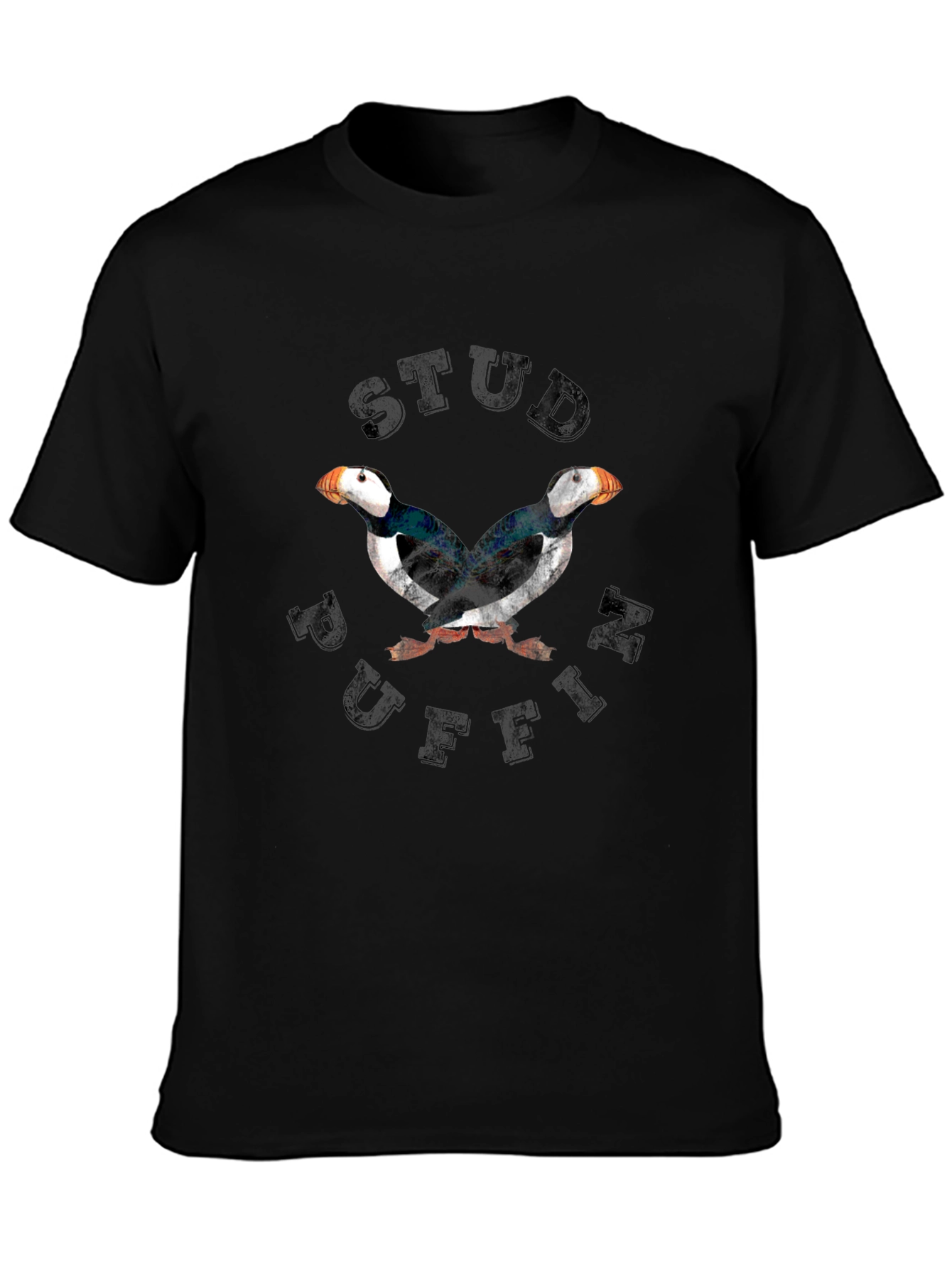 Stud Puffin Graphic Tee - Black Cotton Shirt