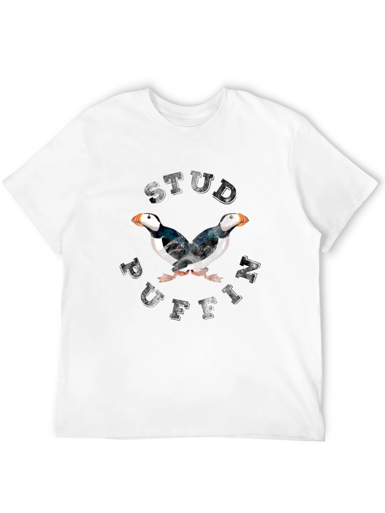 Stud Puffin Graphic Tee - Black Cotton Shirt
