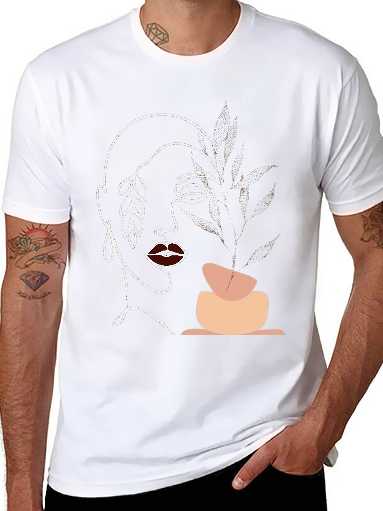 Abstract Face Graphic Print Black T-Shirt