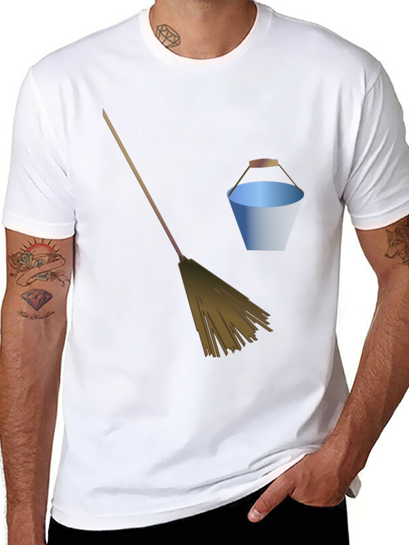 Broom and Bucket Graphic Tee - Black Cotton Blend