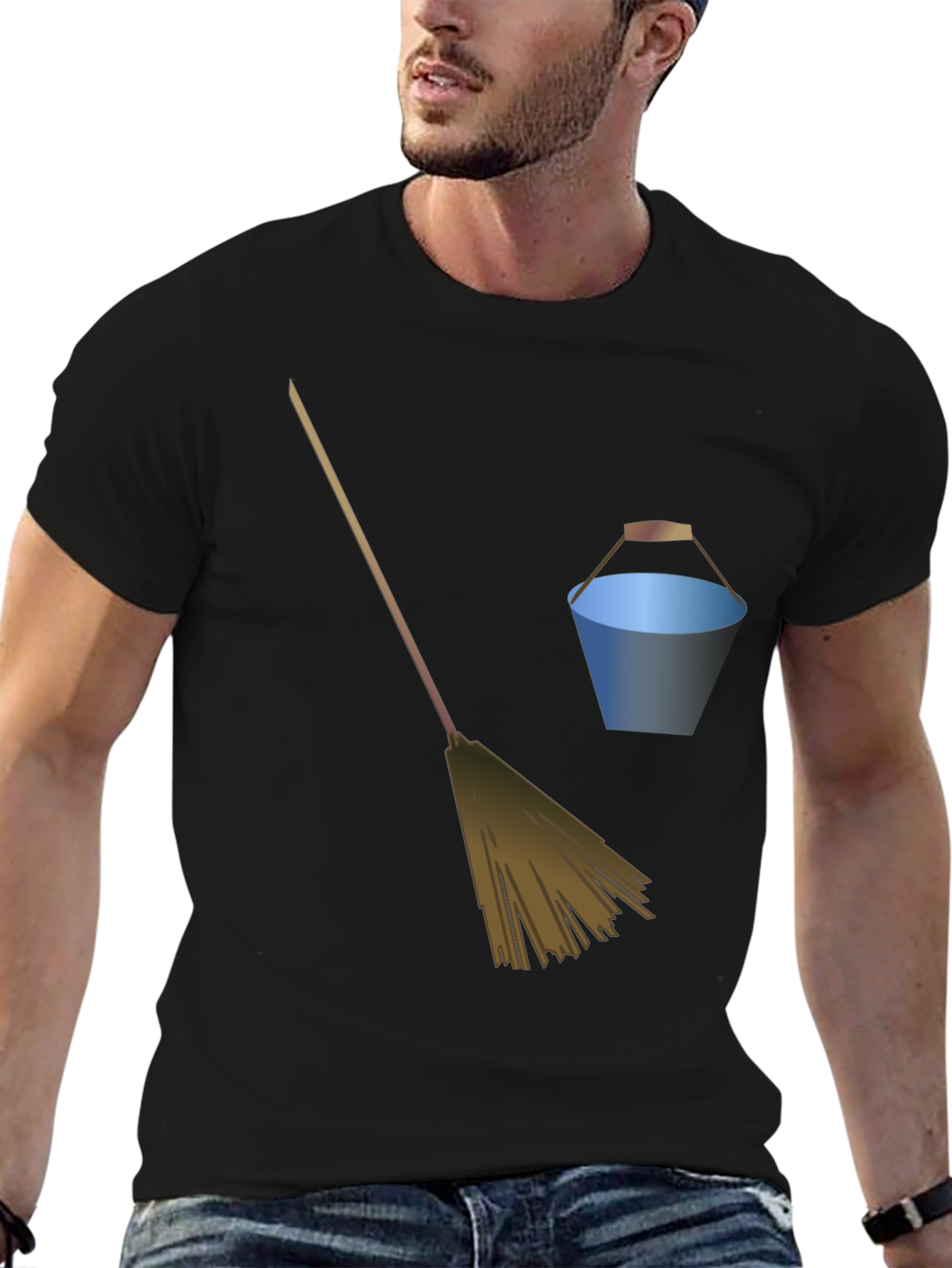 Broom and Bucket Graphic Tee - Black Cotton Blend