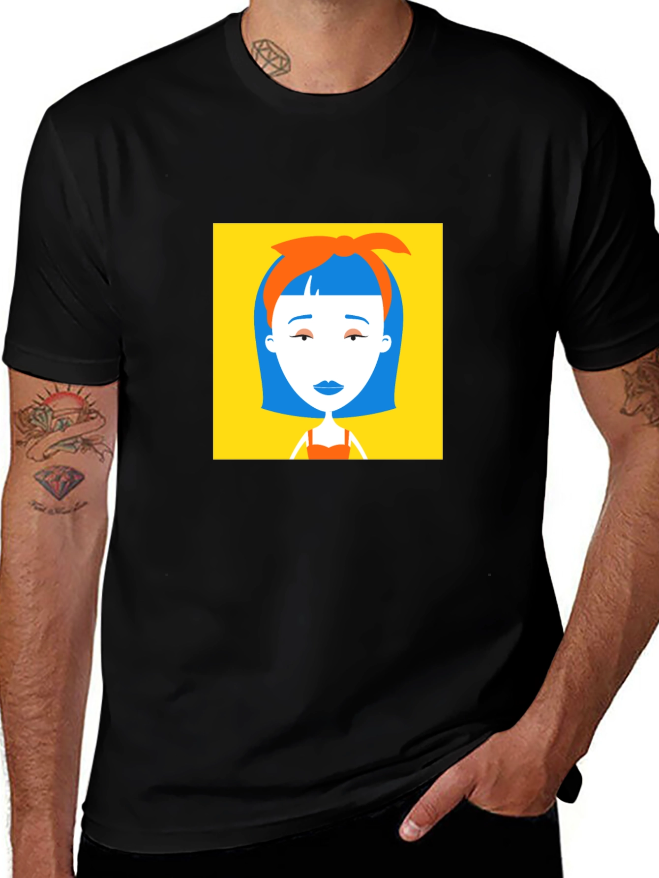Retro Pop Art Graphic Tee - Black Cotton Blend