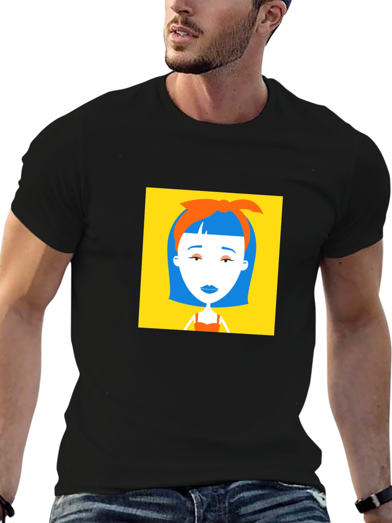 Retro Pop Art Graphic Tee - Black Cotton Blend