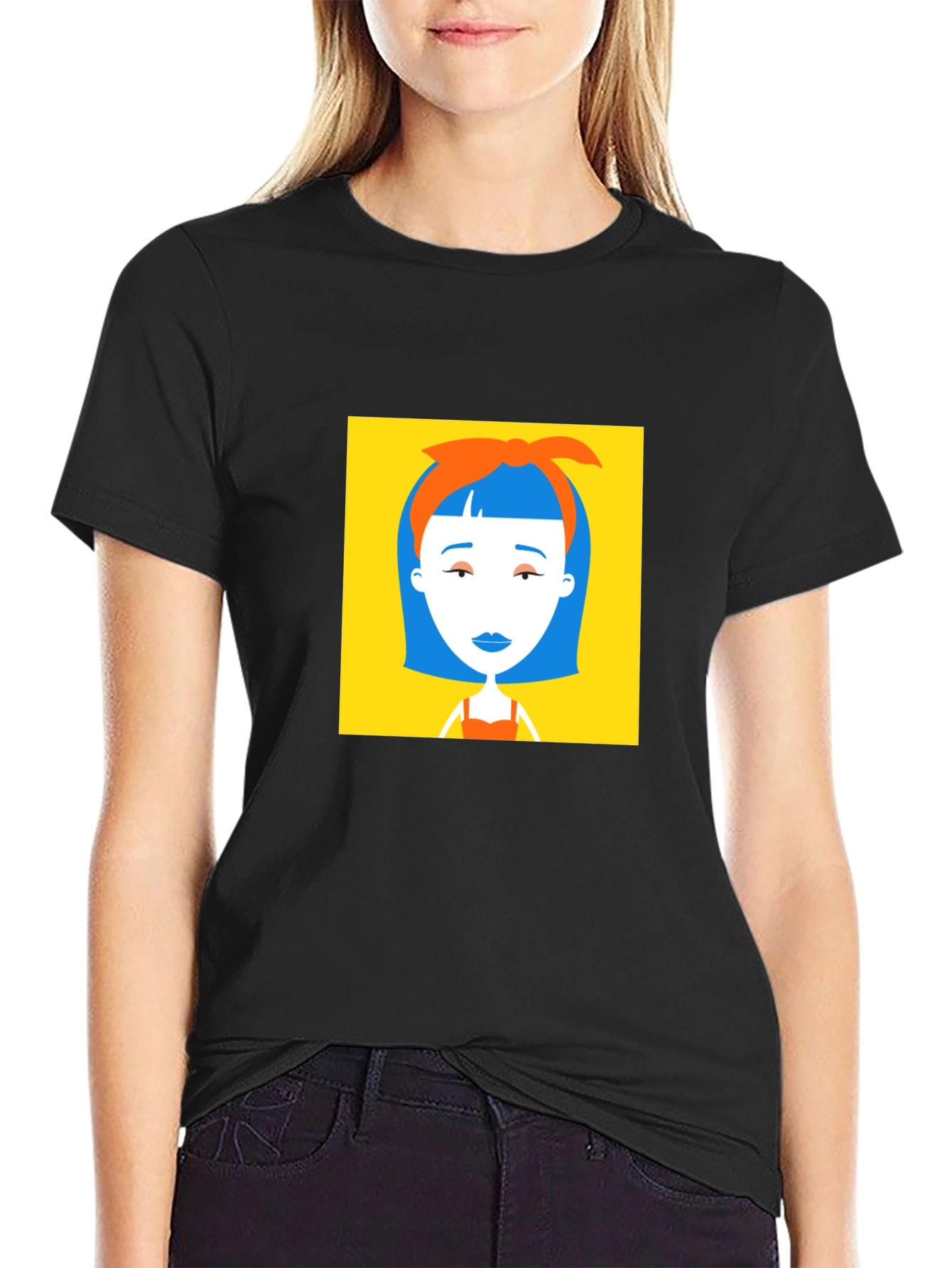 Retro Pop Art Graphic Tee - Black Cotton Blend