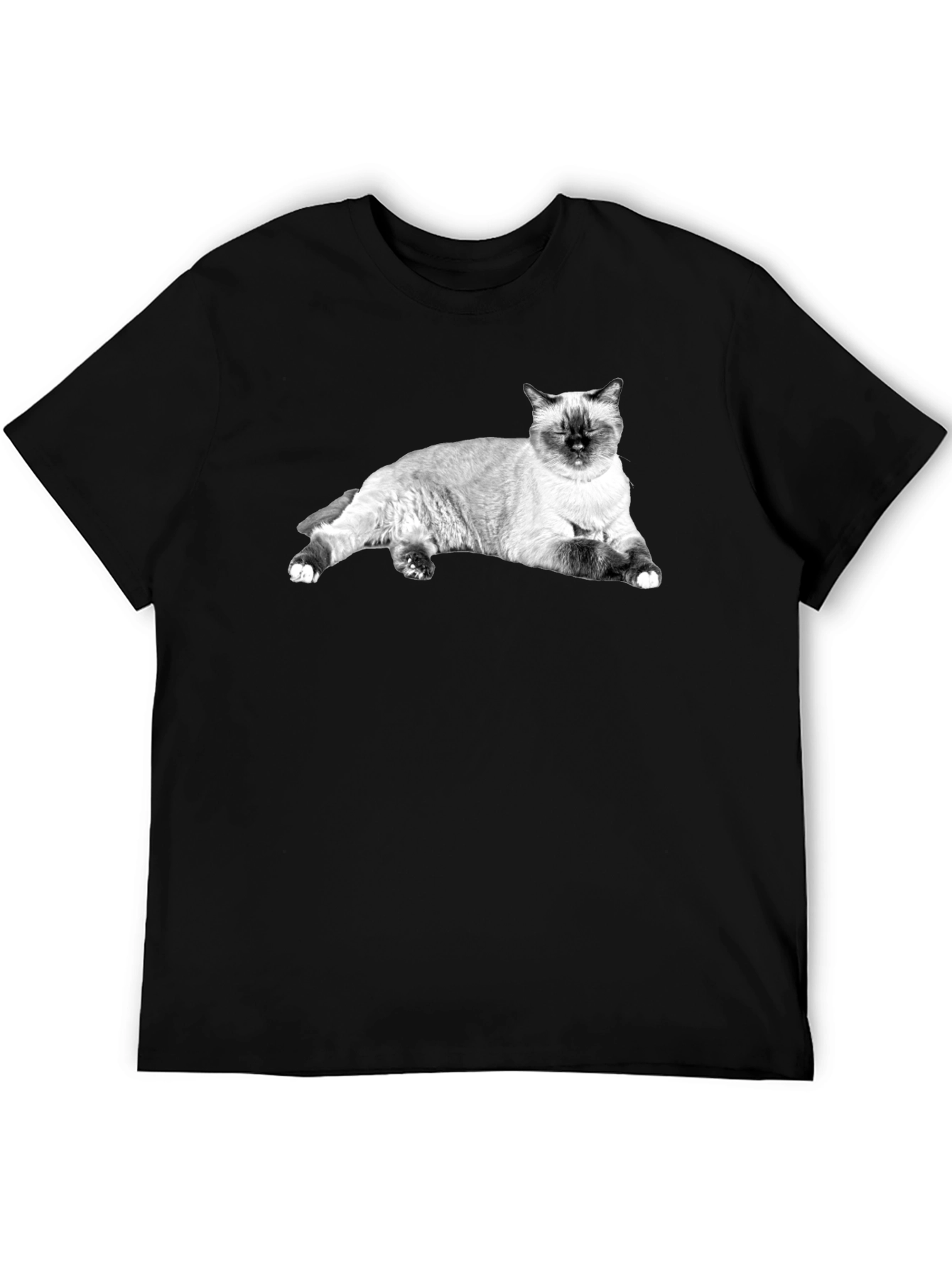 Siamese Cat Print Black T-Shirt