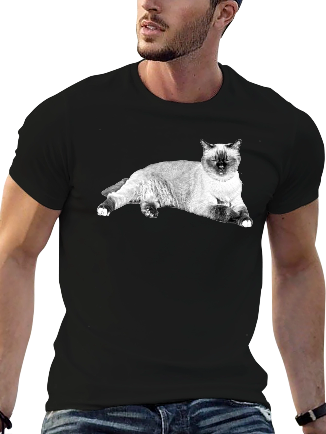 Siamese Cat Print Black T-Shirt