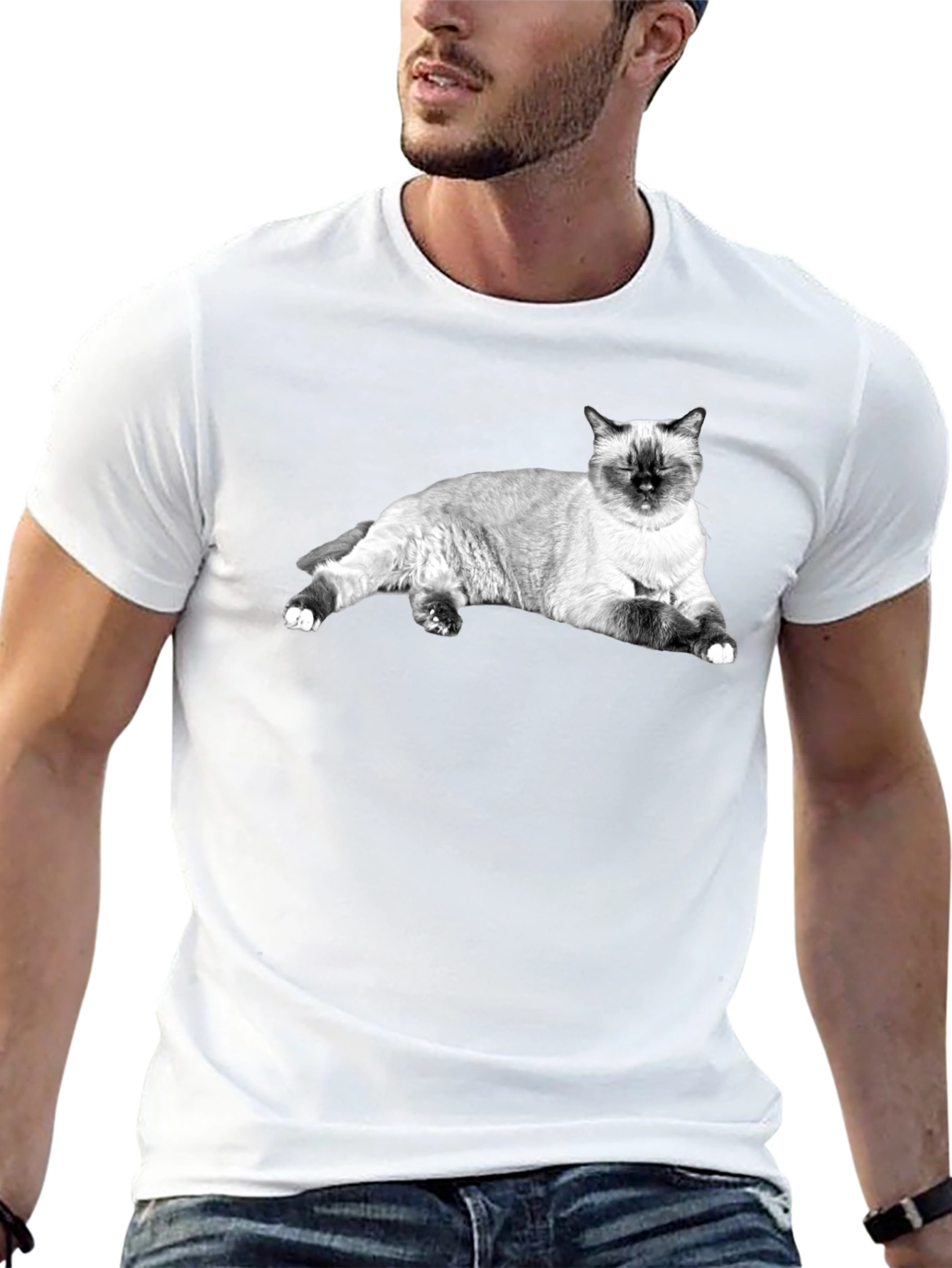 Siamese Cat Print Black T-Shirt