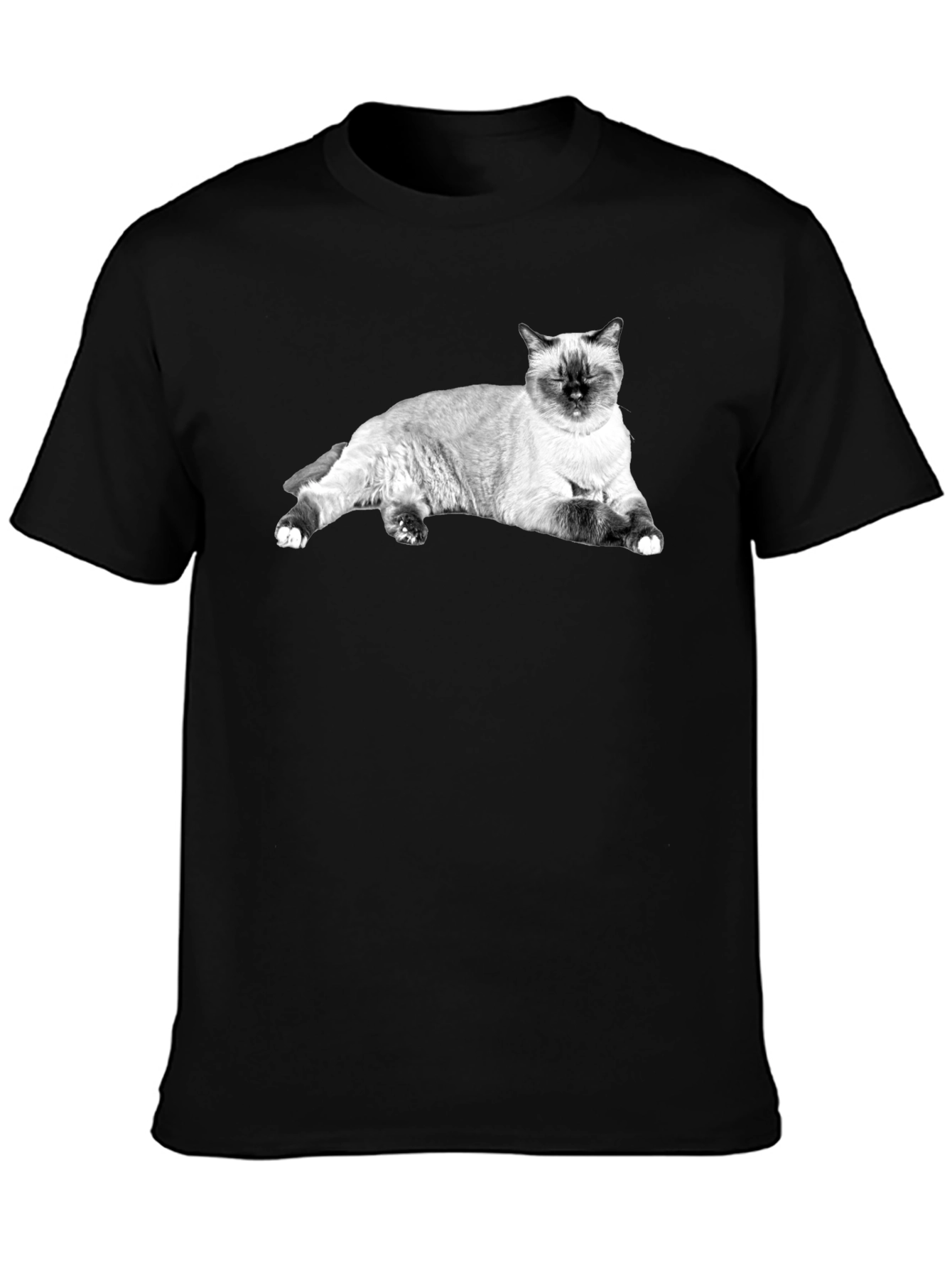 Siamese Cat Print Black T-Shirt
