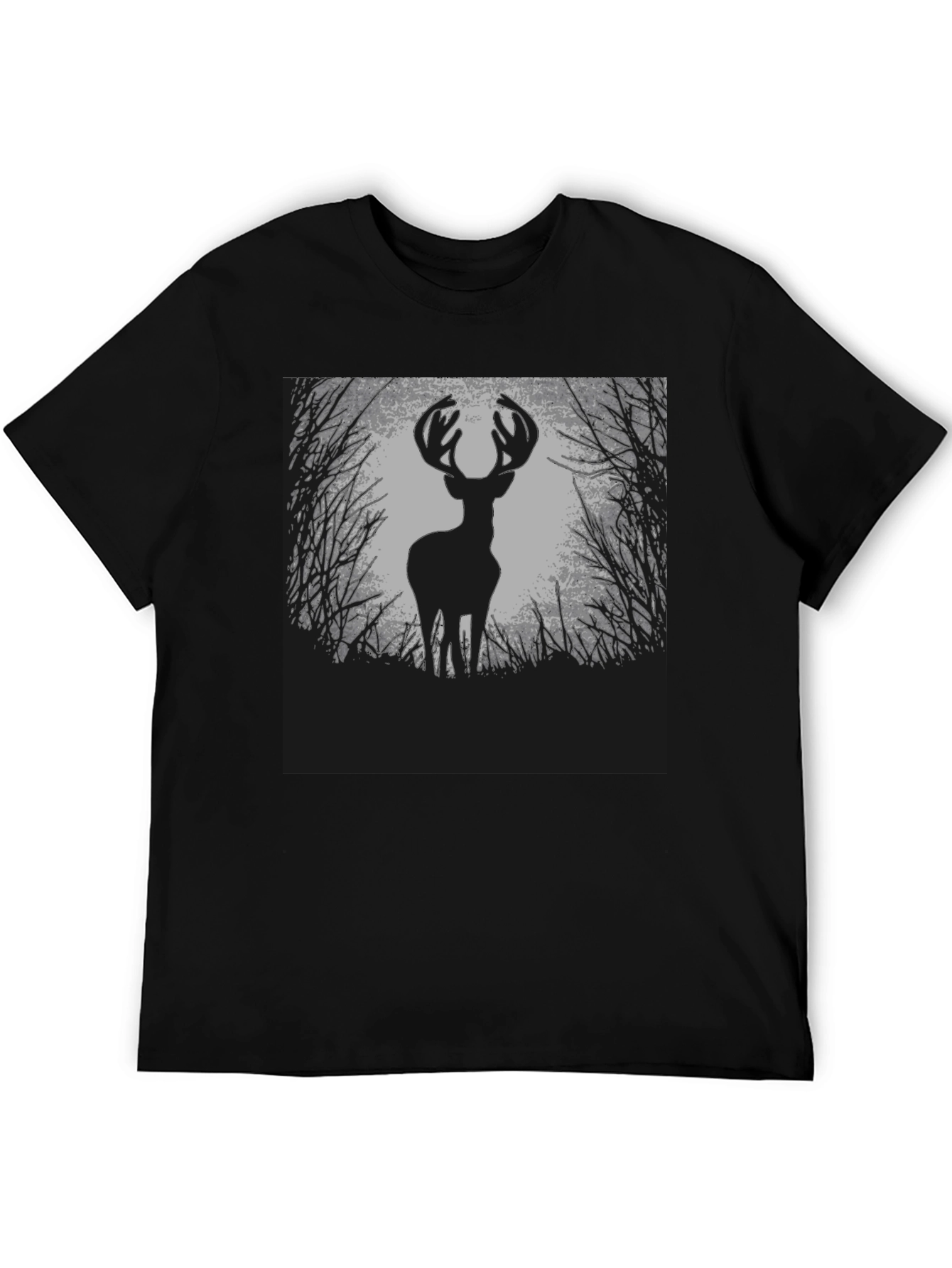 Deer Silhouette Graphic Tee - Black Cotton Blend