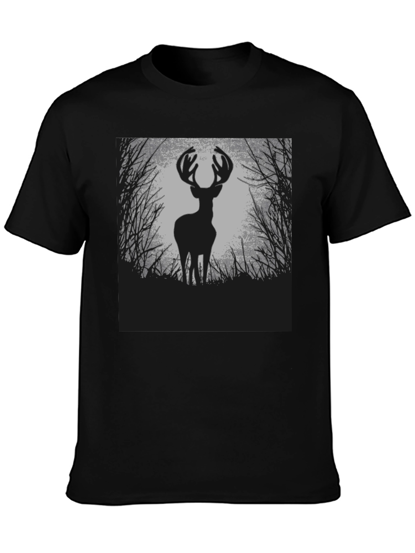 Deer Silhouette Graphic Tee - Black Cotton Blend