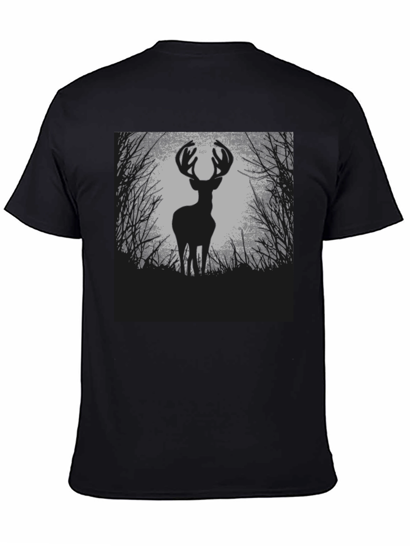 Deer Silhouette Graphic Tee - Black Cotton Blend