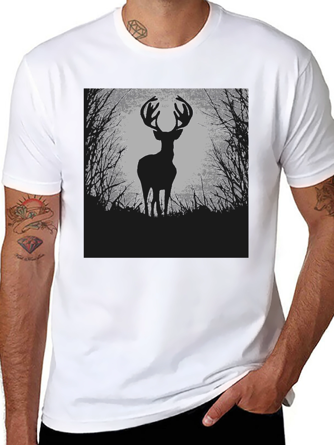 Deer Silhouette Graphic Tee - Black Cotton Blend