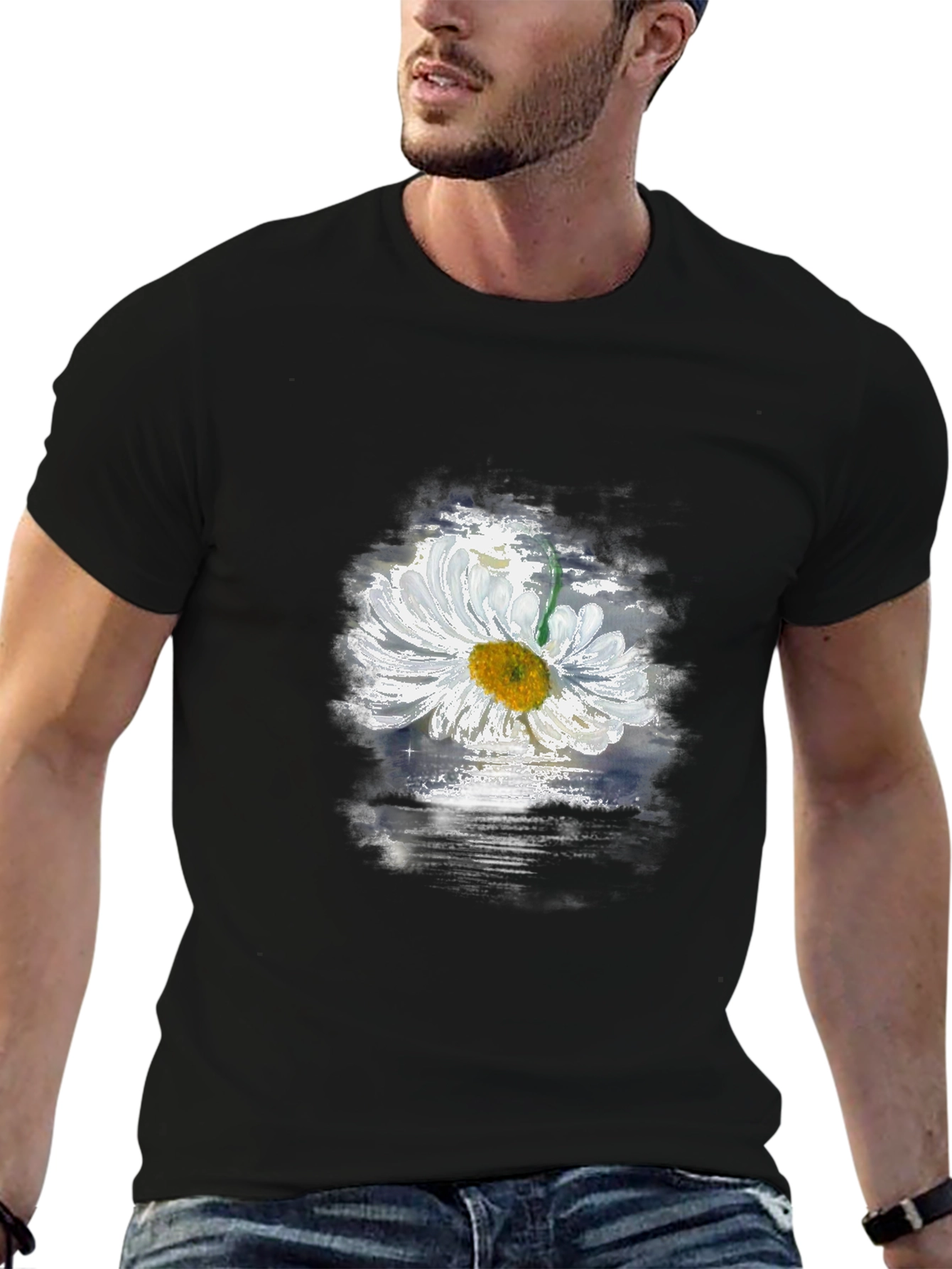 Daisy Flower Graphic Black T-Shirt